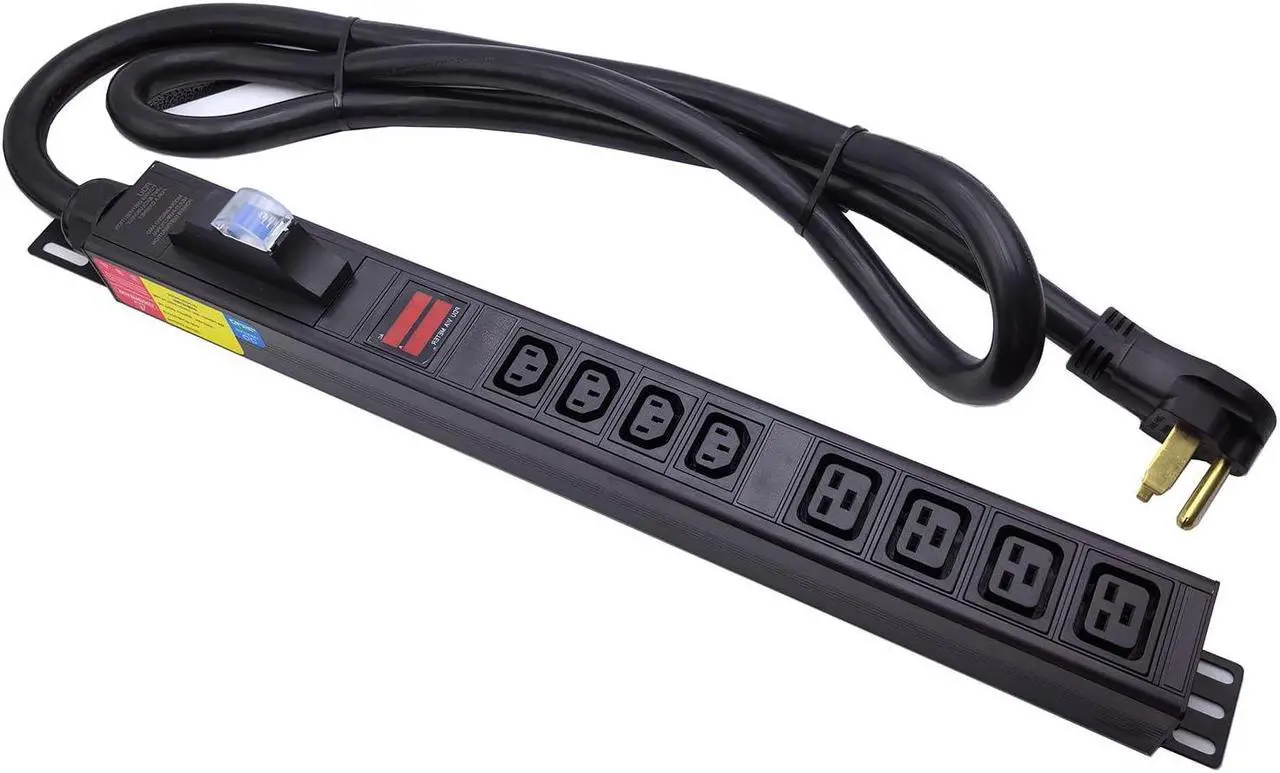 Alt view image 5 of 5 - Data Center 240V 50Amp Server Cabinet L6-50P 8 Outlets IEC 4 bit C13+4 bit C19 PDU Meter PDU Aluminum Alloy Rack Type Power Socket (C13-08-D)