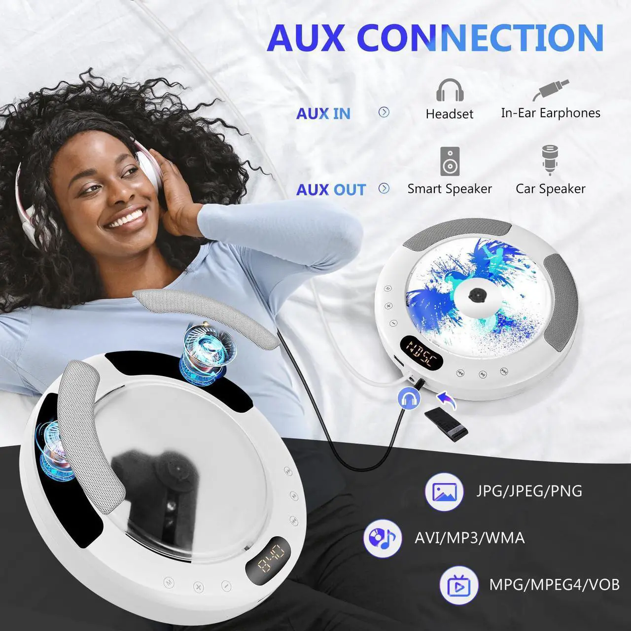 Alt view image 5 of 5 - CD Player Bluetooth, Desktop CD Players Wall Mountable, Portable CD Music Player for home, Built-in 2X 5W Speakers Supports FM/Bluetooth Receiver/USB 2.0/ AUX Input, Dust Cover, LCD Display