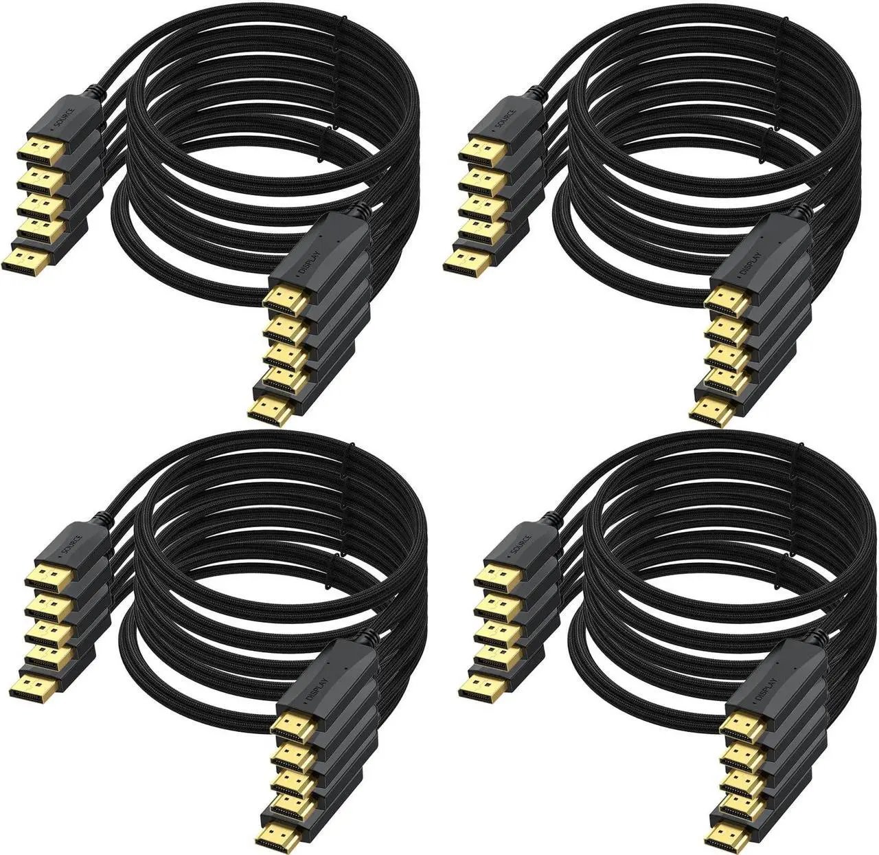 Main image of DisplayPort to HDMI Cable 6 feet, 20-Pack Display Port DP to HDMI Adapter Male to Male Cord Gold-Plated Braided FHD Supports Video and Audio Compatible with Dell, HP, Insignia, Samsung, More
