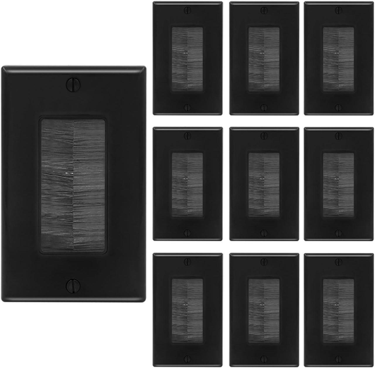 Alt view image 2 of 5 - VCE Brush Wall Plate UL Listed Black 10-Pack and Low Votage Mounting Bracket 1 Gang 10-Pack