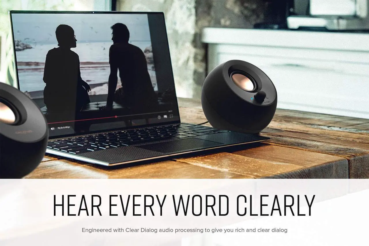Alt view image 3 of 5 - Creative Pebble V3 Minimalistic 2.0 USB-C Desktop Speakers with USB Audio, Clear Dialog Enhancement, Bluetooth 5.0, 8W RMS with 16W Peak Power, USB-A Converter Included (Black)