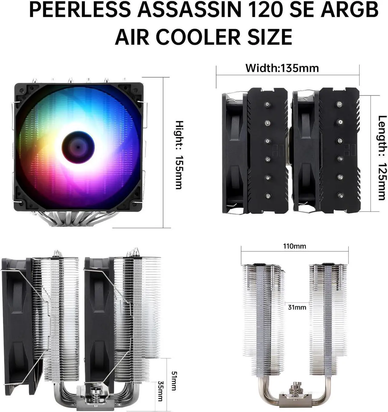 Alt view image 3 of 5 - Thermalright Peerless Assassin 120 SE ARGB CPU Air Cooler,6 Heat Pipes Aluminium Heatsink Cover, for Intel 1700/115X/1200, AMD AM4/AM5