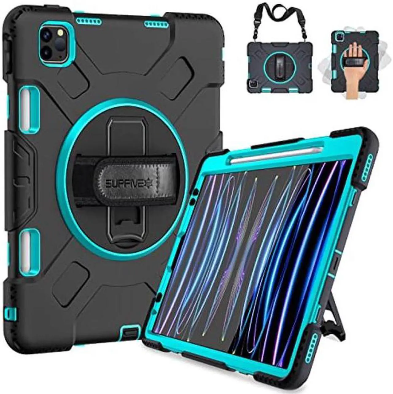 Main image of SUPFIVES Case for iPad Pro 11 inch (2022/2021/2020), Upgraded Military Grade Shockproof Protector iPad Pro 11 4th Gen Cover Pencil Holder+ Handle+ Shoulder Strap+ Rotating Kickstand, Mint Green