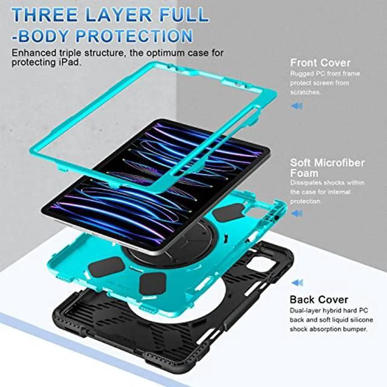 Alt view image 2 of 5 - SUPFIVES Case for iPad Pro 11 inch (2022/2021/2020), Upgraded Military Grade Shockproof Protector iPad Pro 11 4th Gen Cover Pencil Holder+ Handle+ Shoulder Strap+ Rotating Kickstand, Mint Green
