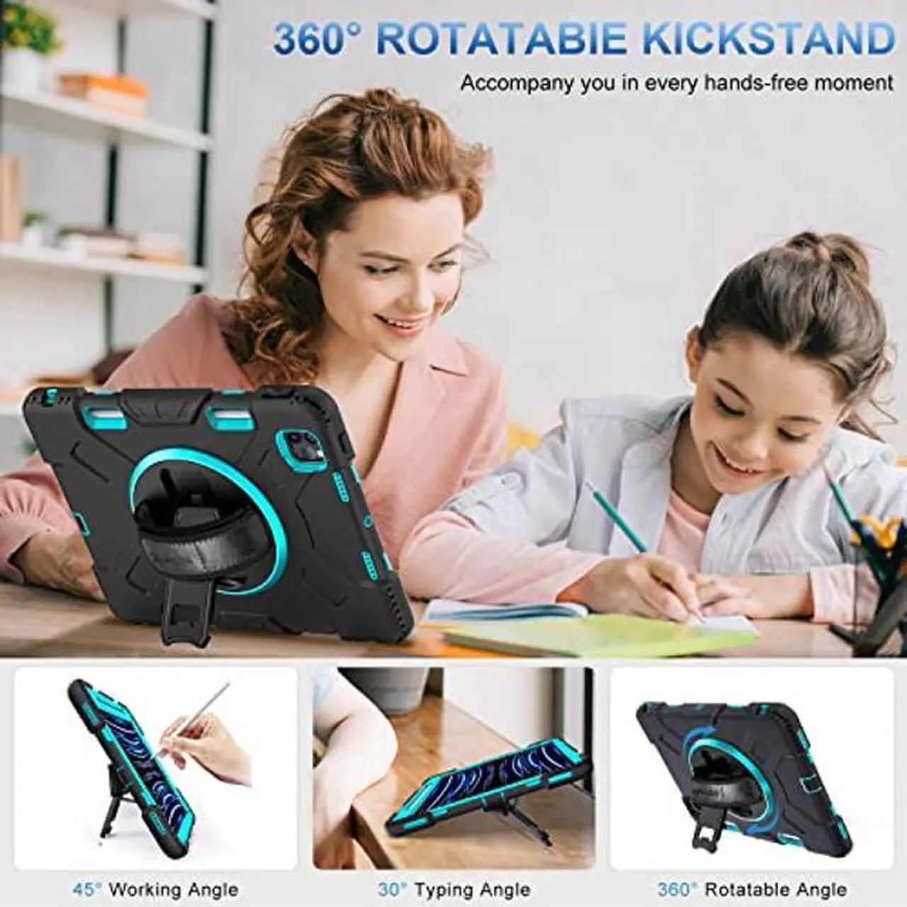 Alt view image 4 of 5 - SUPFIVES Case for iPad Pro 11 inch (2022/2021/2020), Upgraded Military Grade Shockproof Protector iPad Pro 11 4th Gen Cover Pencil Holder+ Handle+ Shoulder Strap+ Rotating Kickstand, Mint Green