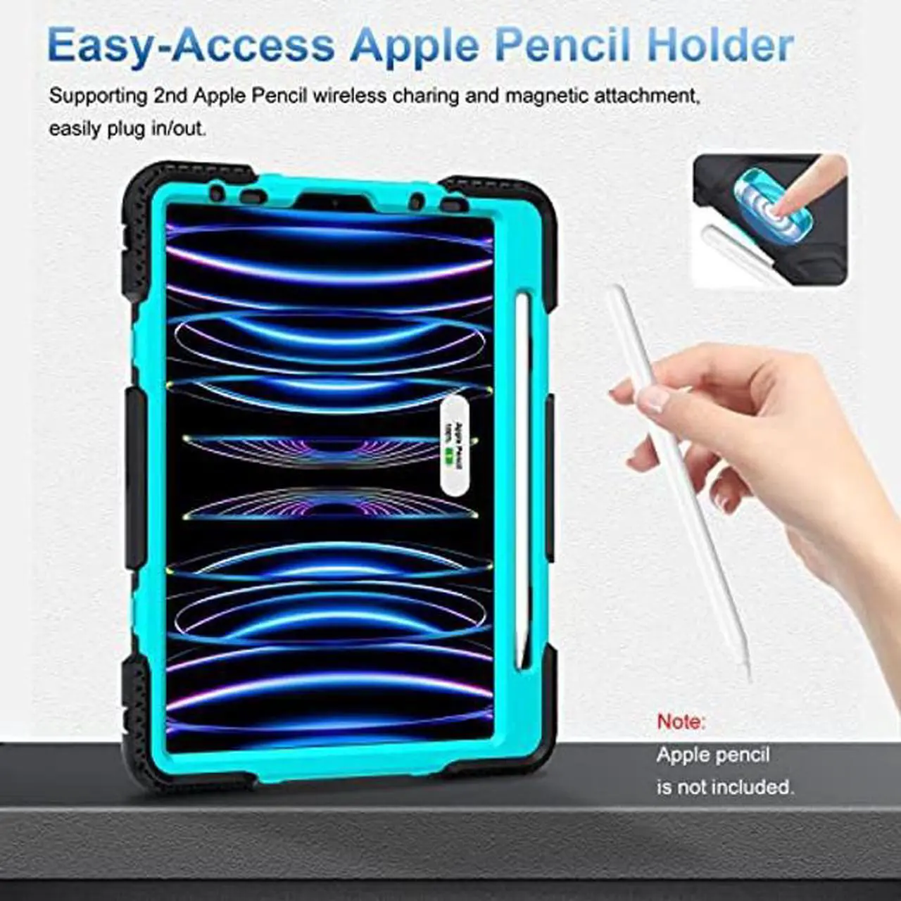 Alt view image 5 of 5 - SUPFIVES Case for iPad Pro 11 inch (2022/2021/2020), Upgraded Military Grade Shockproof Protector iPad Pro 11 4th Gen Cover Pencil Holder+ Handle+ Shoulder Strap+ Rotating Kickstand, Mint Green