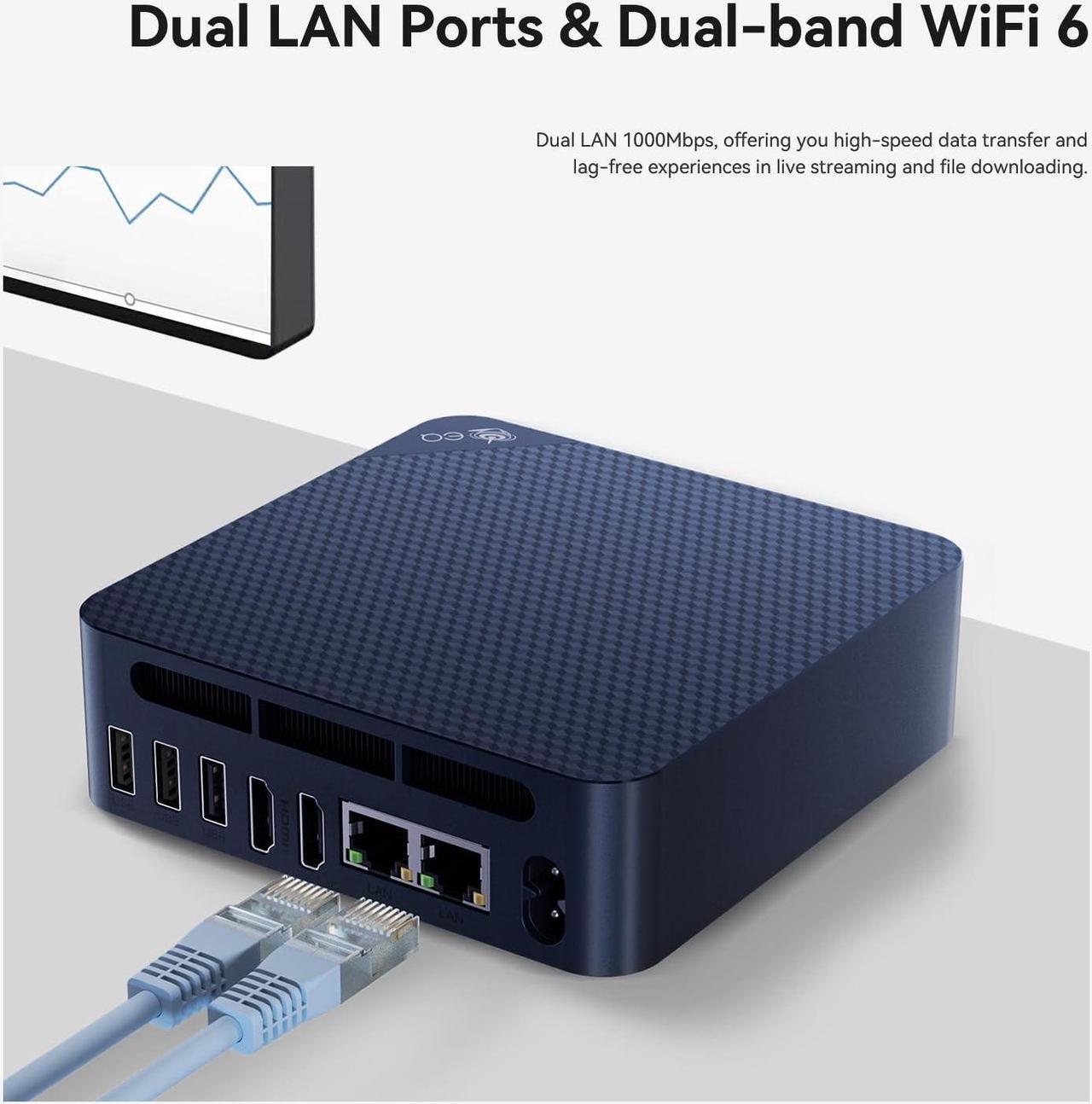 Alt view image 4 of 5 - Beelink EQ14 Mini PC Intel Alder Lake-N150(Up to 3.6GHz), 16GB DDR4 500G PCIE3.0 SSD Build-in Power Supply, Dual LAN Mini Computers Support 4K Dual HDMI Display/WiFi6/BT5.2/Type-C*1/USB3.2 * 3/WOL