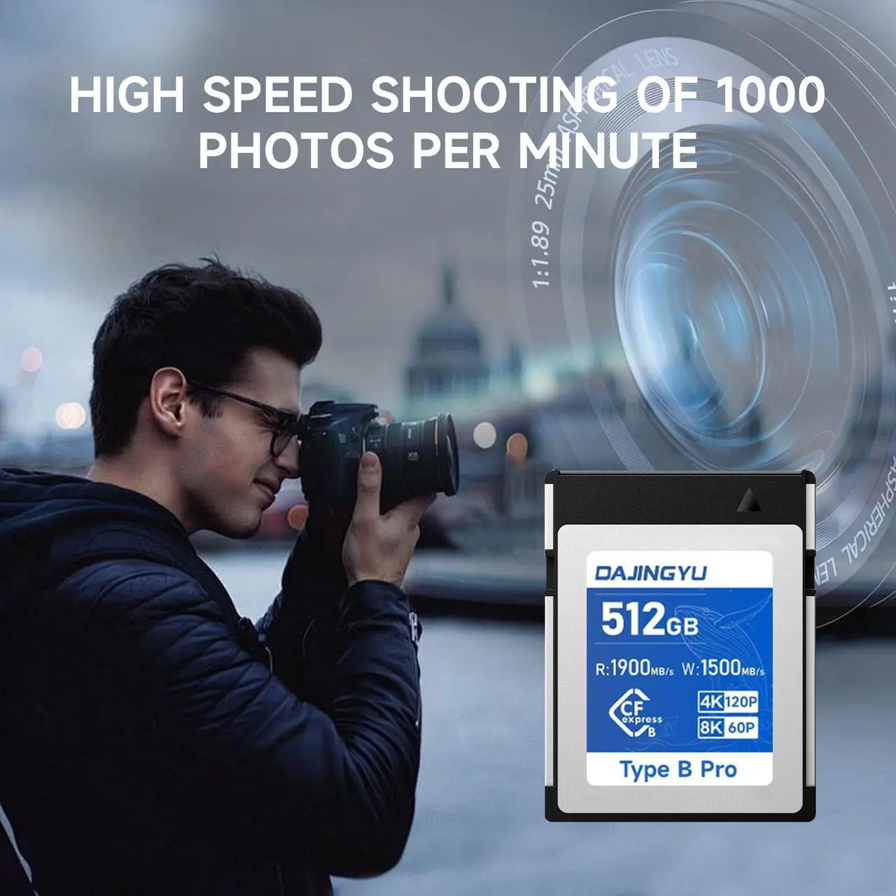 Alt view image 4 of 5 - DAJINGYU 512GB CFexpress Type B Memory Card VPG400,Up to 1900/1500 MB/s Read/Write- Shooting Video and Photo in up to 8K RAW,Compatible with Nikon, Canon,panasonic,Fujifilm Camera