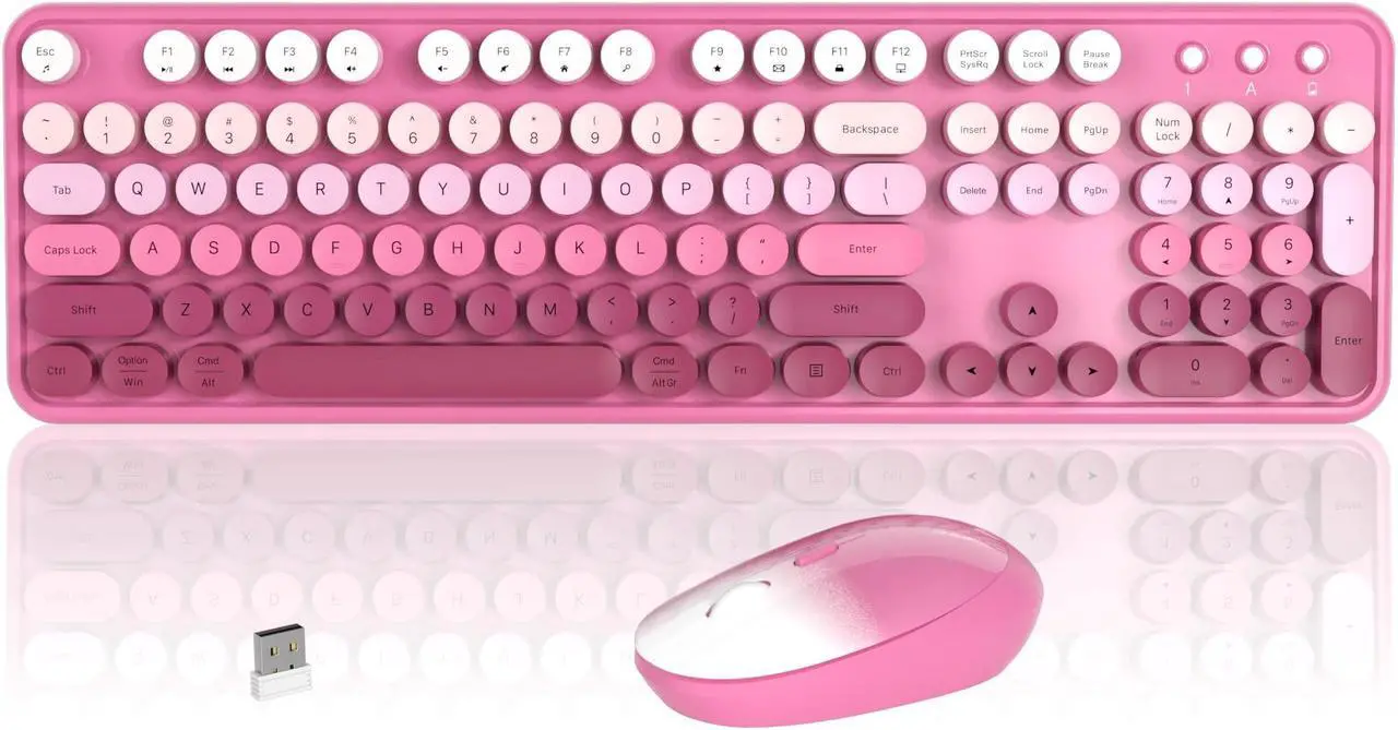 Main image of Colorful Wireless Keyboard and Mouse Combo, COVEVA 2.4GHz Wireless Retro Cute Round Keycaps Keyboard, 104 Keys Full-Sized Keyboard Mouse Set with Switch Button for PC Laptop Desktop (Pink Gradient)