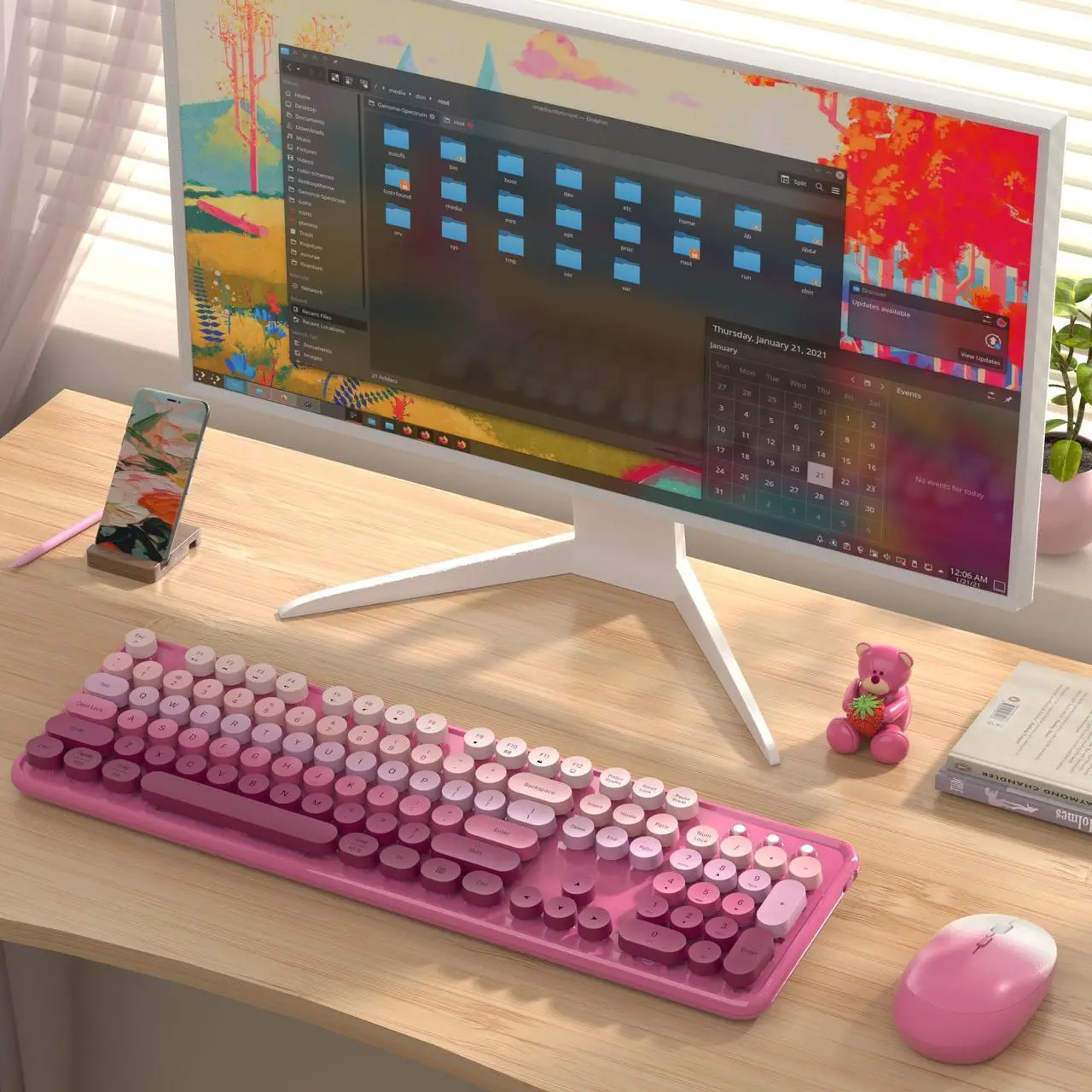Alt view image 2 of 5 - Colorful Wireless Keyboard and Mouse Combo, COVEVA 2.4GHz Wireless Retro Cute Round Keycaps Keyboard, 104 Keys Full-Sized Keyboard Mouse Set with Switch Button for PC Laptop Desktop (Pink Gradient)