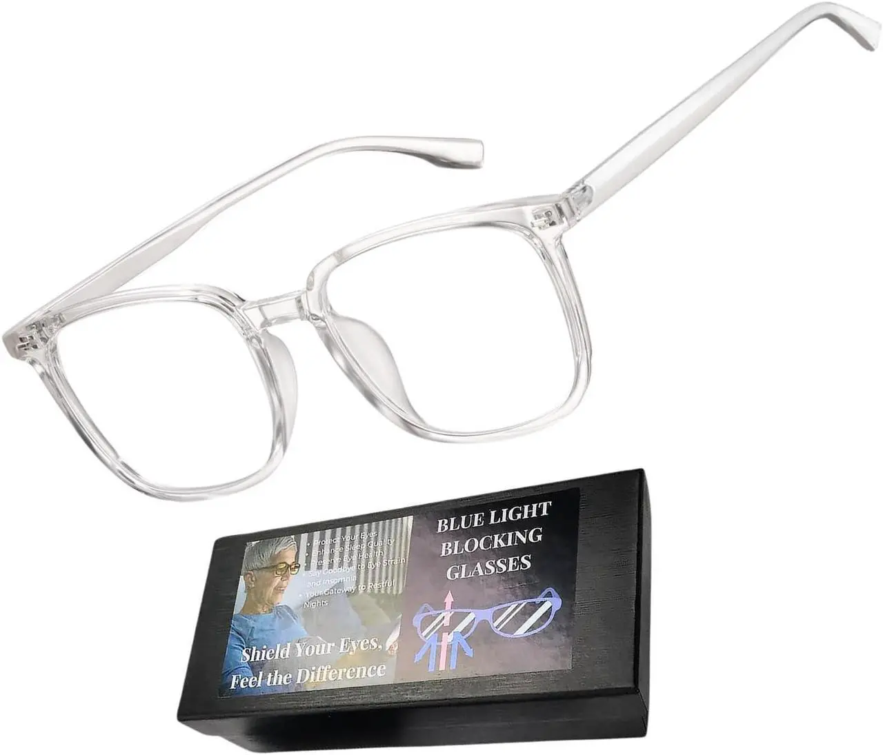 Main image of Genkigold Clear Lenses Blue Light Blocking Glasses:Improve Sleep Quality,Combat Insomnia,Promote Melatonin Production,Ease Dry Eyes,Headaches from for Computer,TV,Present for Women & Men (Clear Frame)