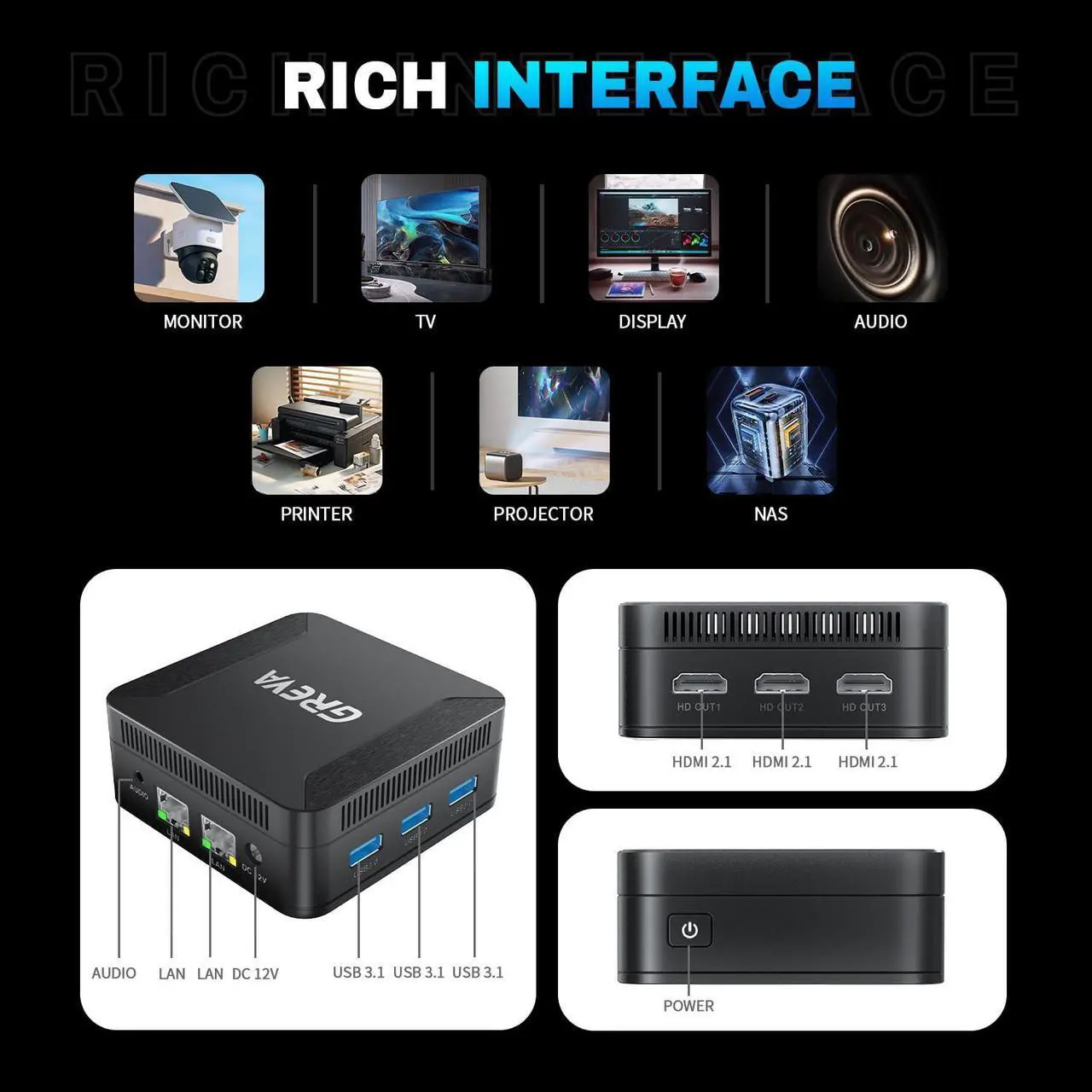 Alt view image 5 of 5 - GREVA Mini PC Intel 12th Alder Lake N100 4 cores 4 Threads 3.4 GHz 16GB RAM 512GB M.2 SSD Mini PC Computer 4K UHD 60Hz, 2024 Mini Desktop PC Windows 11, Gigabit Ethernet, 2.4G/5G Dual-Band WiFi 6 BT5