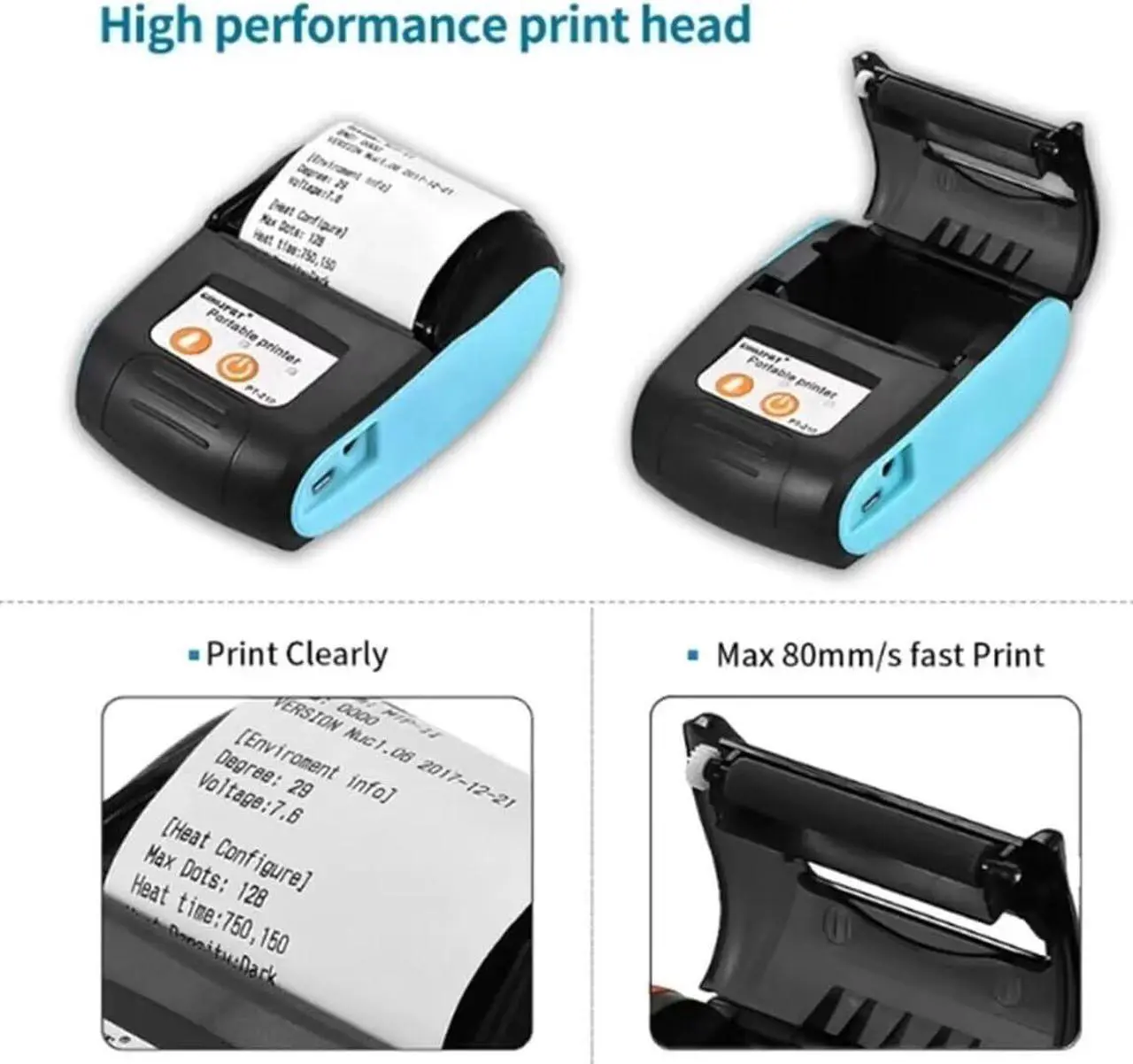 Alt view image 4 of 5 - bluetooth thermal receipt printer 58mm, android wireless portable mini pocket bill pos printer for small business, compatible with WINDOWS/LINUX/Android ,Can't support ios/ipad/MAC(orange color)