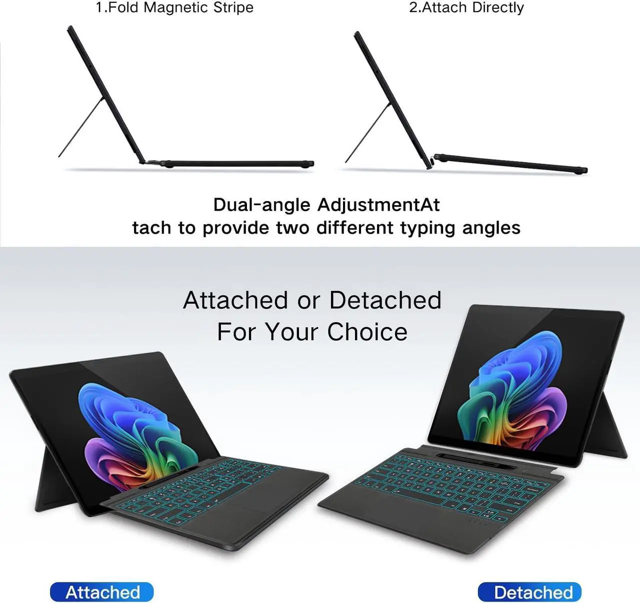 Alt view image 4 of 5 - JvKzaen Surface Pro 9 Keyboard with Slim Pen, Compatible with Microsoft Surface Pro 11 10 9 8 X, 13 Inch Bluetooth Wireless Backlit Type Cover with Slim Pen,Keyboard with Slim Pen,Black