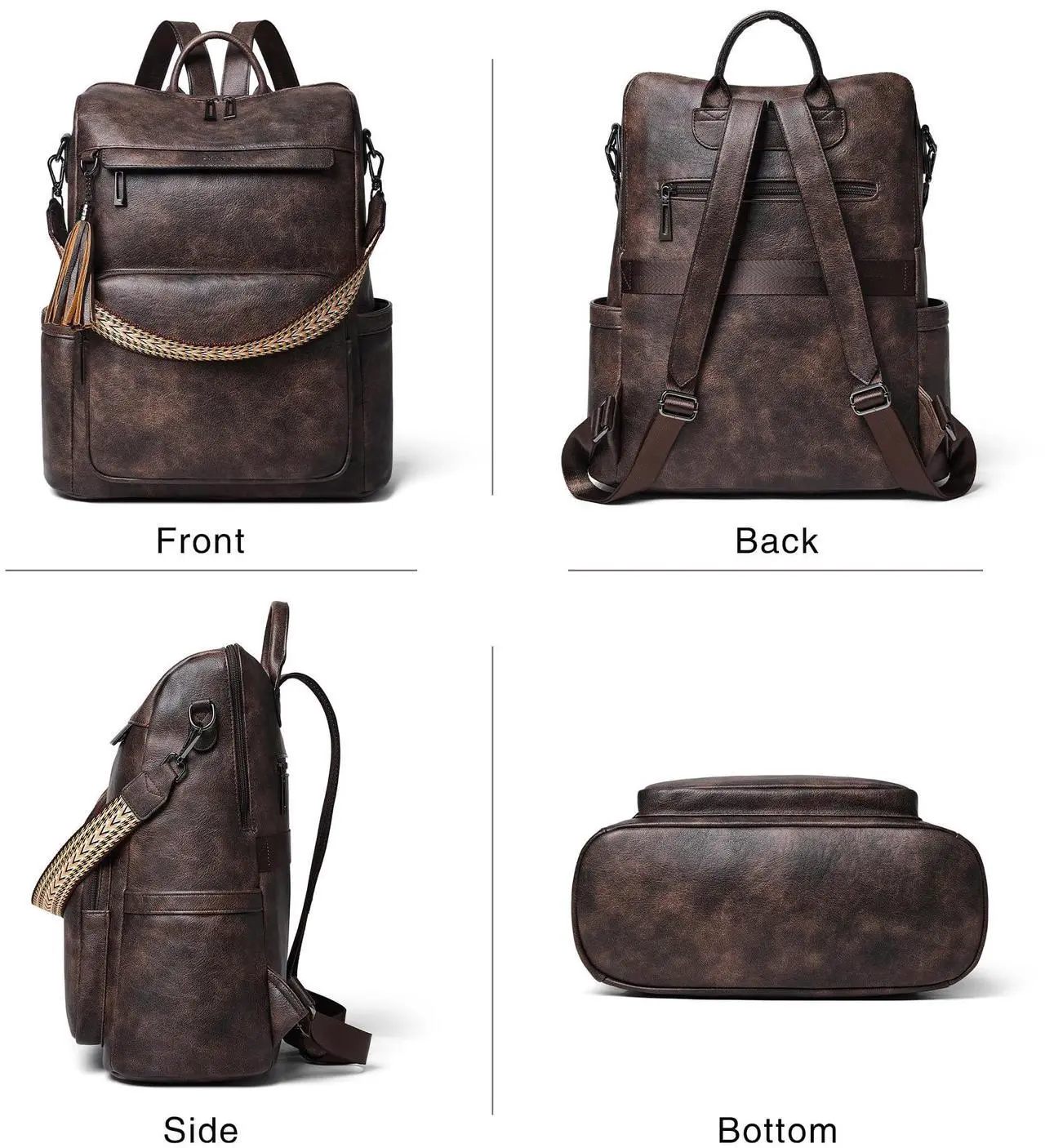 Alt view image 5 of 5 - Shrrie Vegan Leather Laptop Backpack for Women 15.6 inch Work Backpack Fashion Travel Backpack Purse for Travel College Work