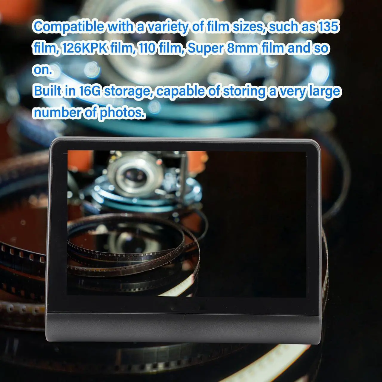 Alt view image 2 of 5 - Digital Film Scanner with Large 5inch LCD Screen, HD Screen Film Slide Scanner Convert 135 126KPK 110 Super 8mm Film Monochrome Slide to 48MP JPEGs