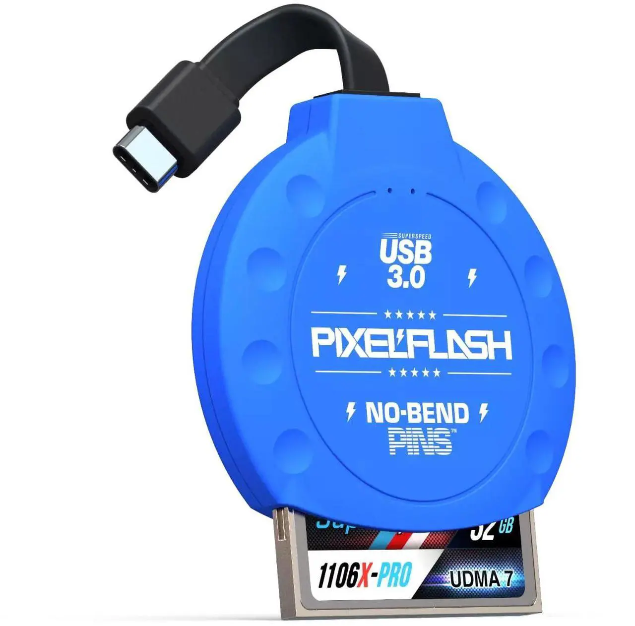 Alt view image 4 of 5 - PixelFlash No-Bend Pins CF Card Reader, 2" Cabled Type-C USB 3.1 High-Speed Compact Flash (CF) Memory Adapter - Rugged, Durable, Blue