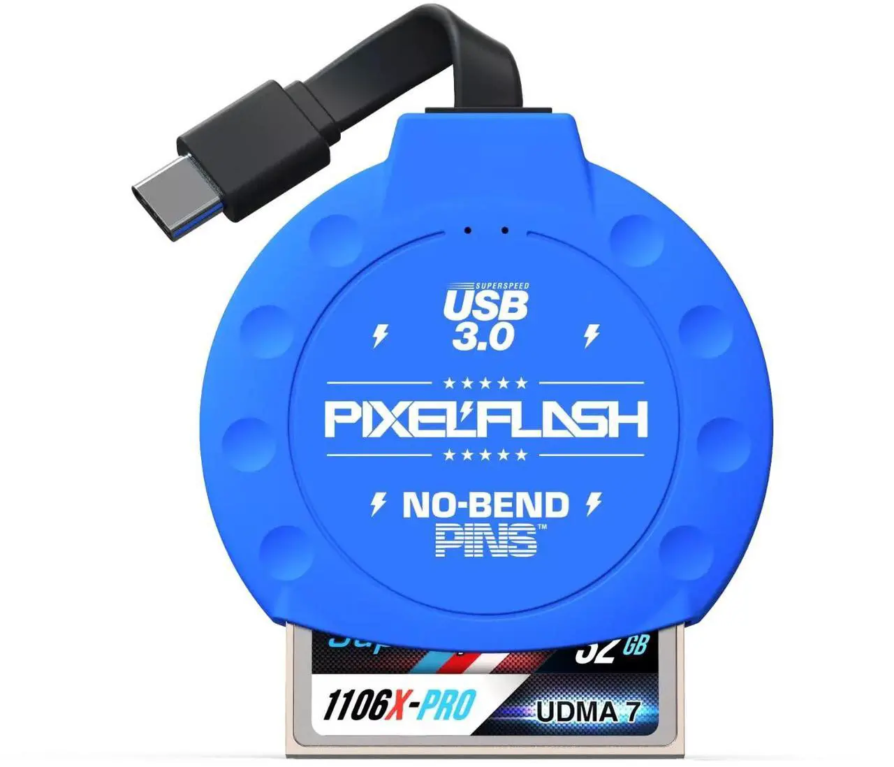 Alt view image 3 of 5 - PixelFlash No-Bend Pins CF Card Reader, 2" Cabled Type-C USB 3.1 High-Speed Compact Flash (CF) Memory Adapter - Rugged, Durable, Blue