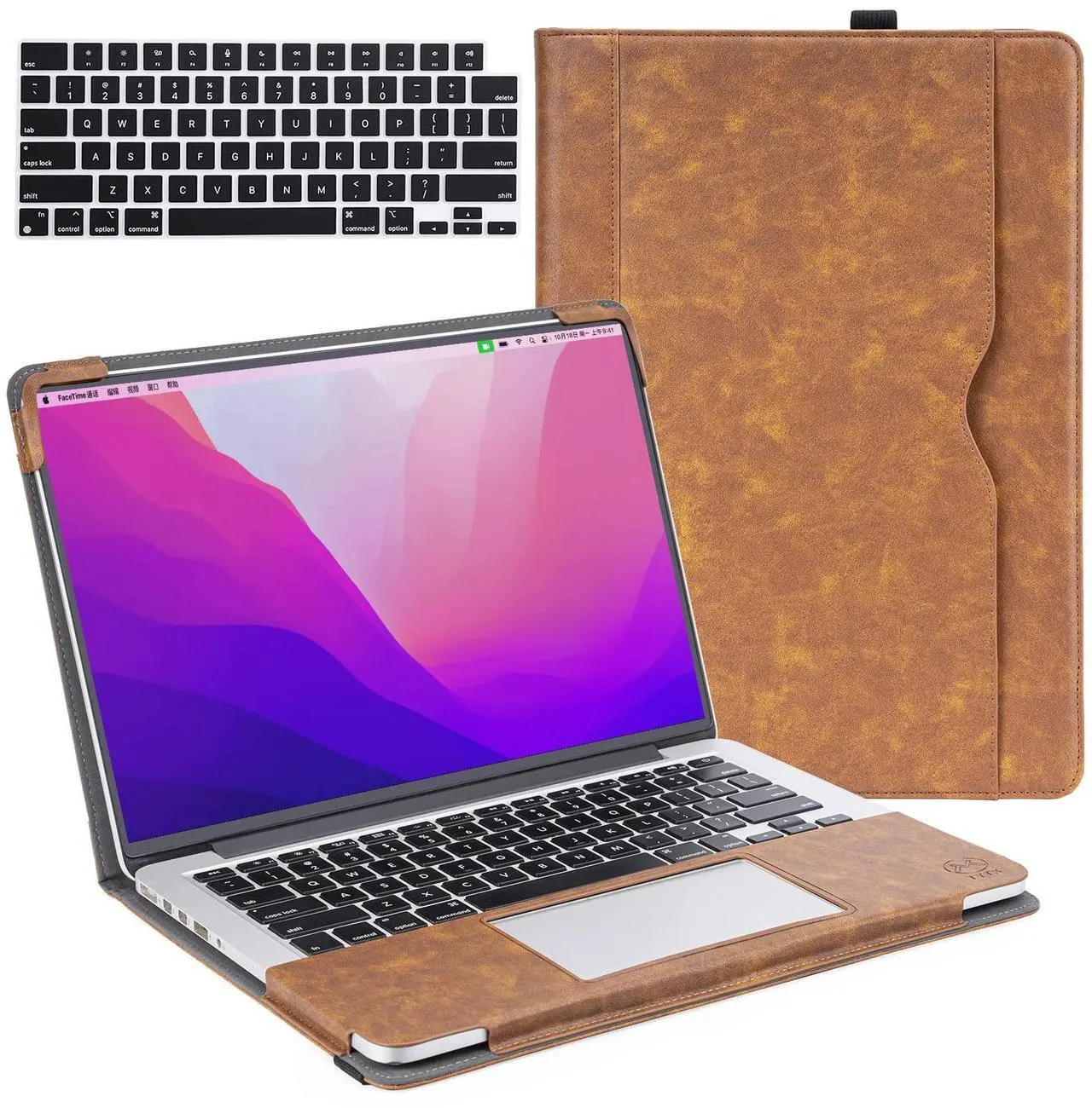 Main image of TYTX Compatible with MacBook Pro 14 Inch Leather Case 2024 2023 2022 2021 Release M4 A3112 A3185 A3401 M3 A2918 A2992 M2 A2779 M1 A2442, Protective Folio Book Cover with Keyboard Cover, Brown