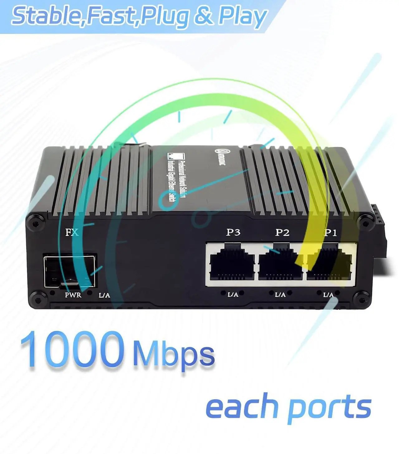 Alt view image 4 of 5 - Atroodac Mini Industrial 3 Port Gigabit Switch with SFP Slot Din Rail Wall Fanless Unmanaged Ethernet Switch 3*1000Mbps Ports +1G SFP Fiber Port Supportt Plug & Play Network Switch
