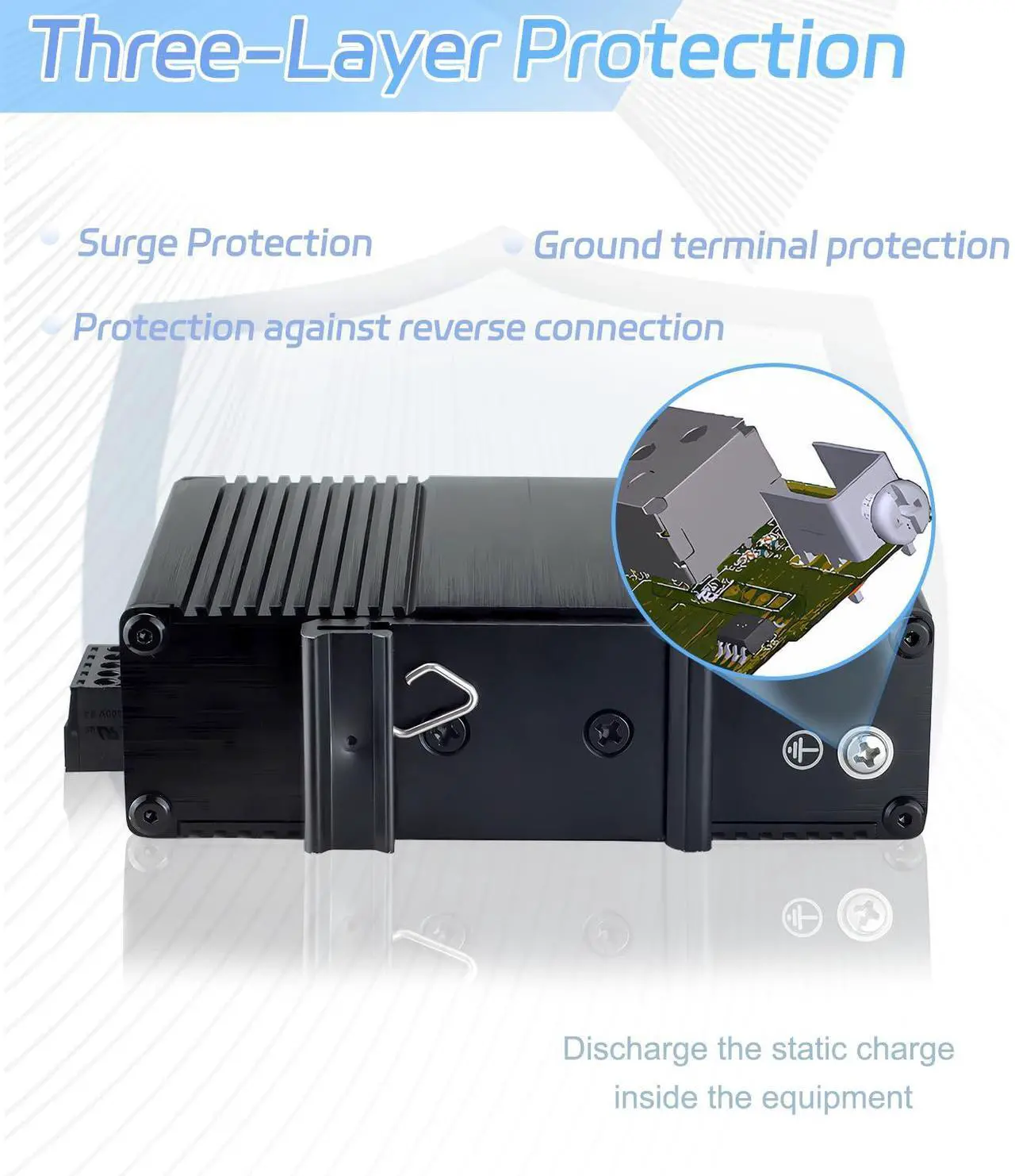 Alt view image 5 of 5 - Atroodac Mini Industrial 3 Port Gigabit Switch with SFP Slot Din Rail Wall Fanless Unmanaged Ethernet Switch 3*1000Mbps Ports +1G SFP Fiber Port Supportt Plug & Play Network Switch