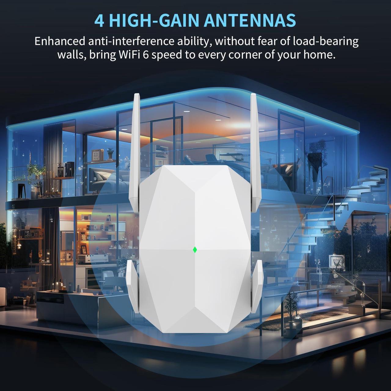 Alt view image 3 of 5 - 2025 AX3000 WiFi 6 Range Extender, WiFi Extender Signal Booster with Gigabit Ethernet Port, Dual Band (2.4G&5.8G) WiFi Repeater Cover to 13888sp.ft, Faster Speed and Wider Cover, Quick Setup (White)