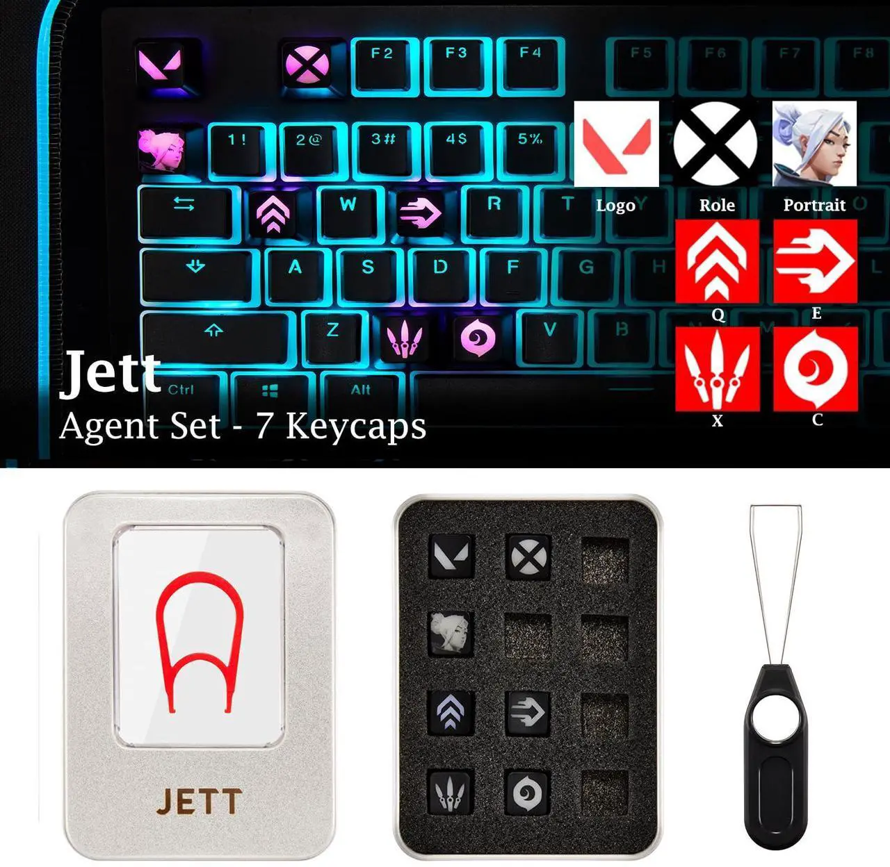 Alt view image 4 of 5 - Valorant Custom Keycaps (Agent Sova) - Laser Engraved with Each Valorant Agent's Portrait, Skills, and Position. Fit with Any Mechanical Keyboard. Valorant Gift for Gamers, Adults, and Teens.