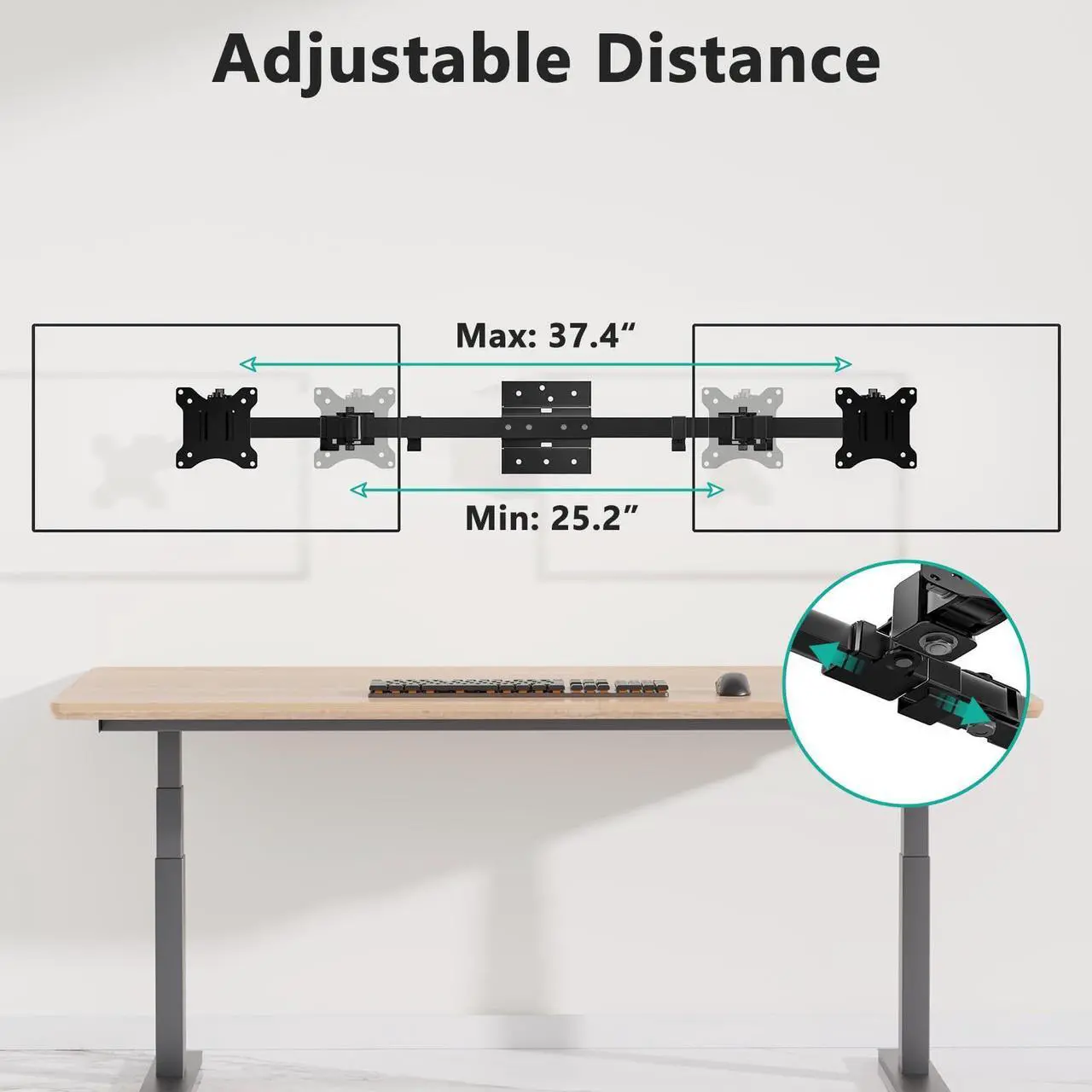 Alt view image 3 of 5 - WALI Dual Monitor Wall Mount for 17 to 38 Inch, Ultrawide Monitor Arm for 2 Monitors, Swivel Tilt Computer Wall Mount with Mounting Holes 75x75/100x100, Per Arm Holds Up to 19.8lbs (012ARM-38), Black
