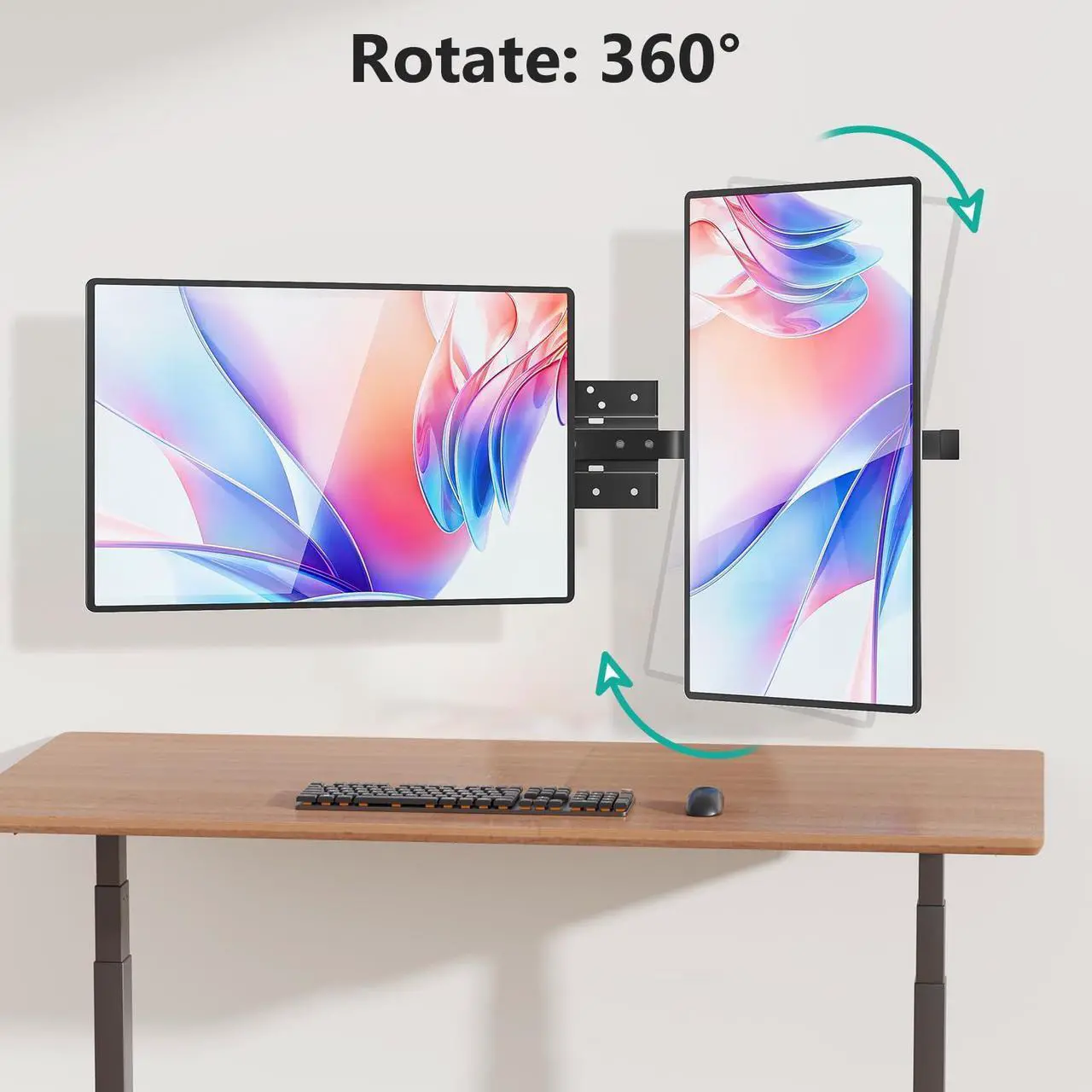 Alt view image 4 of 5 - WALI Dual Monitor Wall Mount for 17 to 38 Inch, Ultrawide Monitor Arm for 2 Monitors, Swivel Tilt Computer Wall Mount with Mounting Holes 75x75/100x100, Per Arm Holds Up to 19.8lbs (012ARM-38), Black