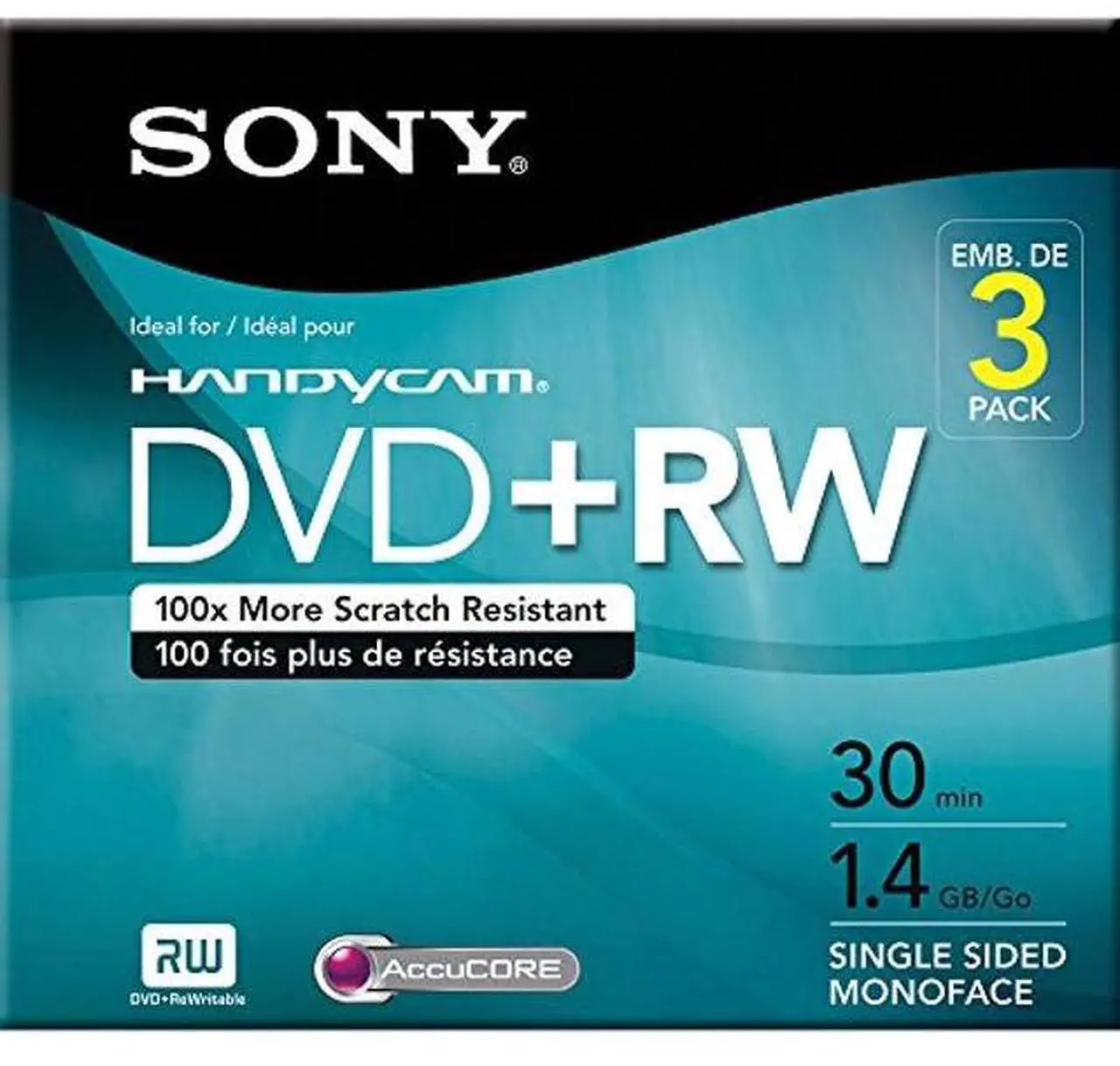 Alt view image 3 of 3 - Sony DVD+RW 3-Pack: 8cm, 30 Minutes, 1.4 Gb/Go, Single-Sided Monoface