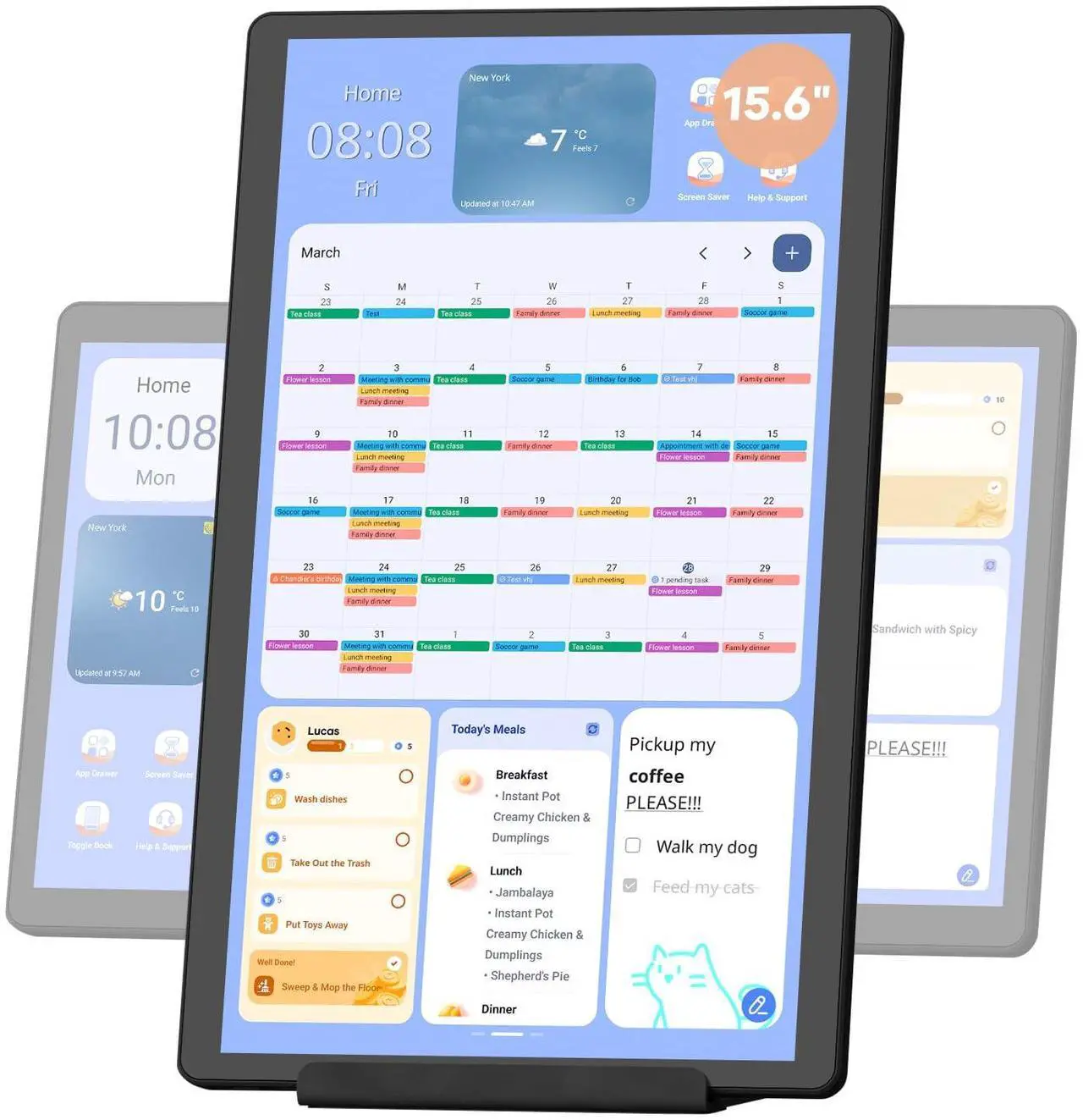 Main image of cozyla 15.6'' Digital Calendar Wall Touch Screen Support Any Android Tablet Google Play Apps to Do List Notepad Chore Chart for Kids Meal Planner Wall Mount Smart Electronic Calendar for Family Black