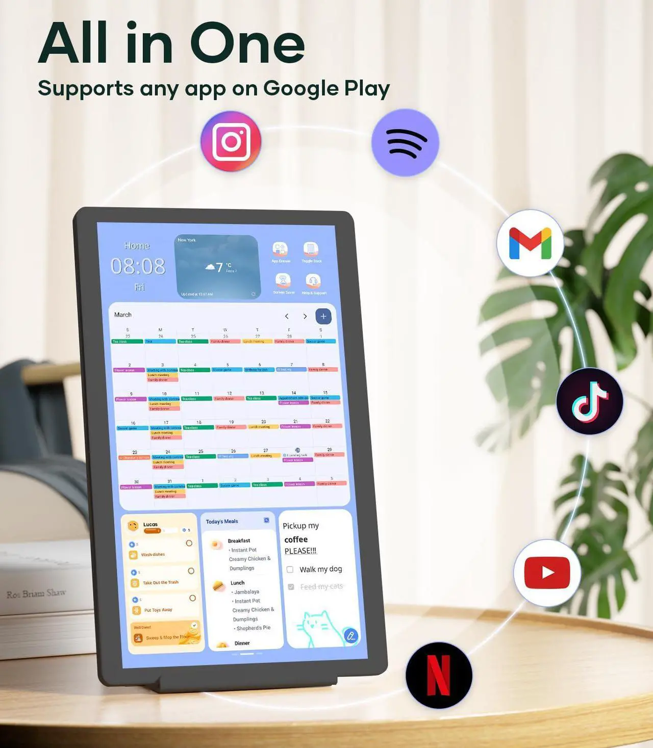 Alt view image 4 of 5 - cozyla 15.6'' Digital Calendar Wall Touch Screen Support Any Android Tablet Google Play Apps to Do List Notepad Chore Chart for Kids Meal Planner Wall Mount Smart Electronic Calendar for Family Black