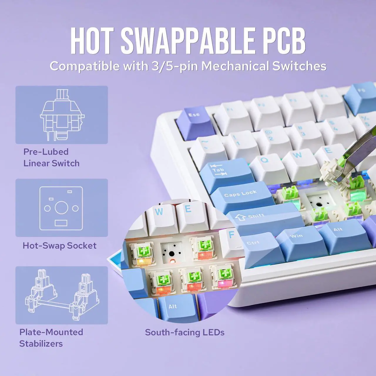 Alt view image 5 of 5 - EPOMAKER X Aula F75 MAX Wireless Mechanical Keyboard Reaper Switch+35 Pieces Sea Salt Silent Mechanical Keyboard Switches Set