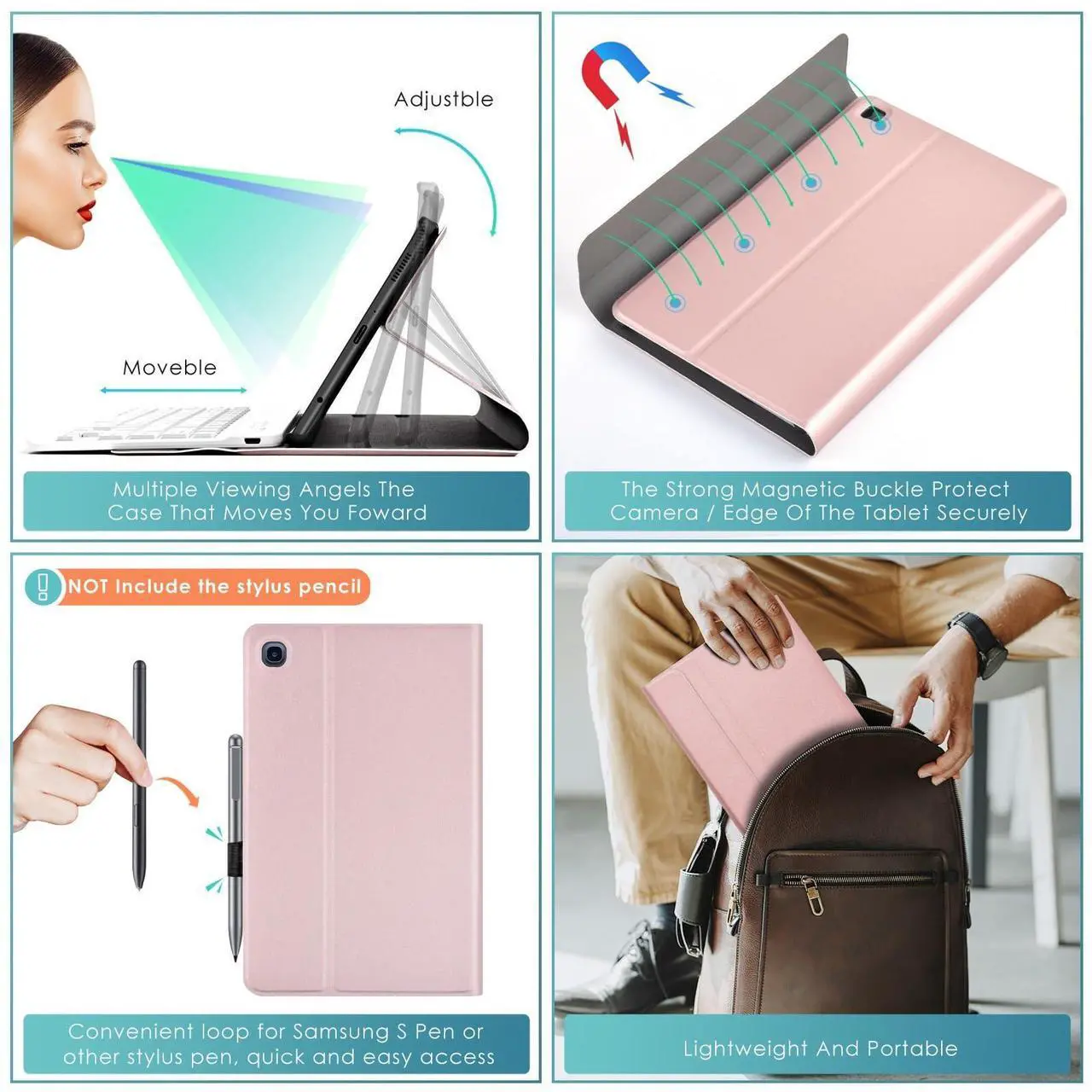 Alt view image 4 of 5 - DETUOSI Backlit Keyboard Case for Samsung Galaxy Tab A7 Lite 8.7" 2021 (SM-T220/T227U) with S Pen Holder, 3 Viewing Angles Folio Leather Book Cover with Magnetic Closure + Wireless Keyboard Detachable