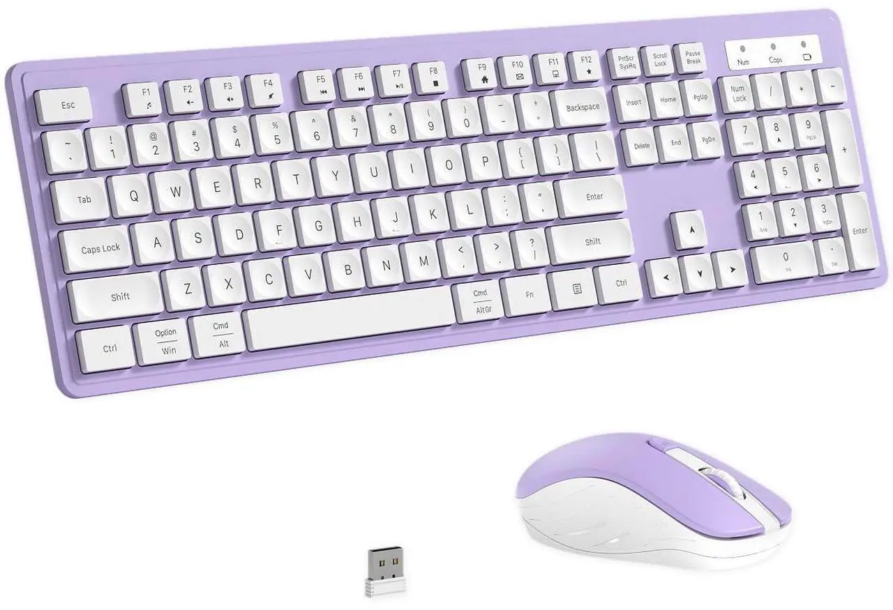 Main image of Wireless Keyboard and Mouse, 2.4GHz Cordless Keyboard Mouse Combo, Optical Mouse, Plug and Play USB Receiver, Compatible with Windows, Mac, Laptop, and PC(White Purple)