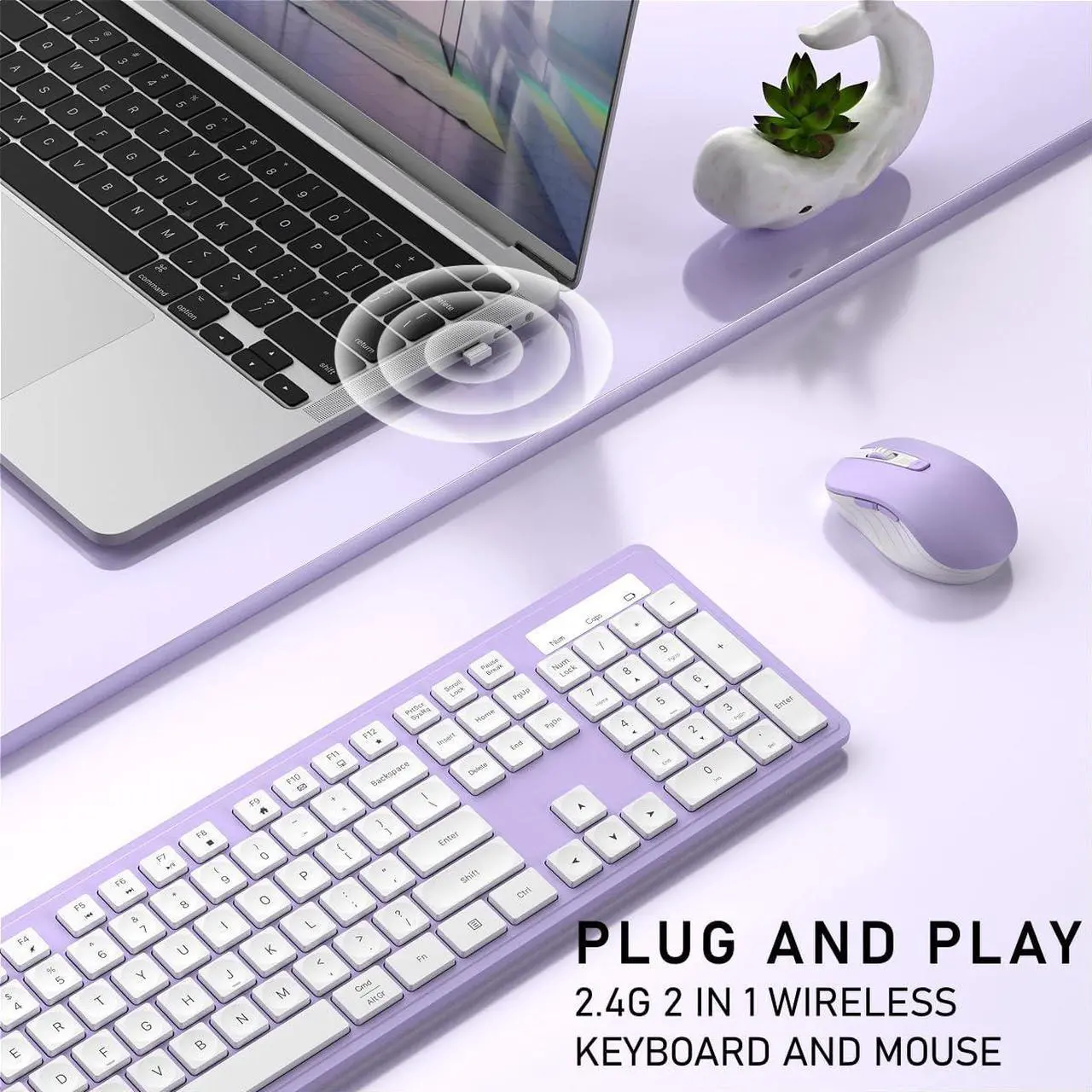 Alt view image 2 of 5 - Wireless Keyboard and Mouse, 2.4GHz Cordless Keyboard Mouse Combo, Optical Mouse, Plug and Play USB Receiver, Compatible with Windows, Mac, Laptop, and PC(White Purple)