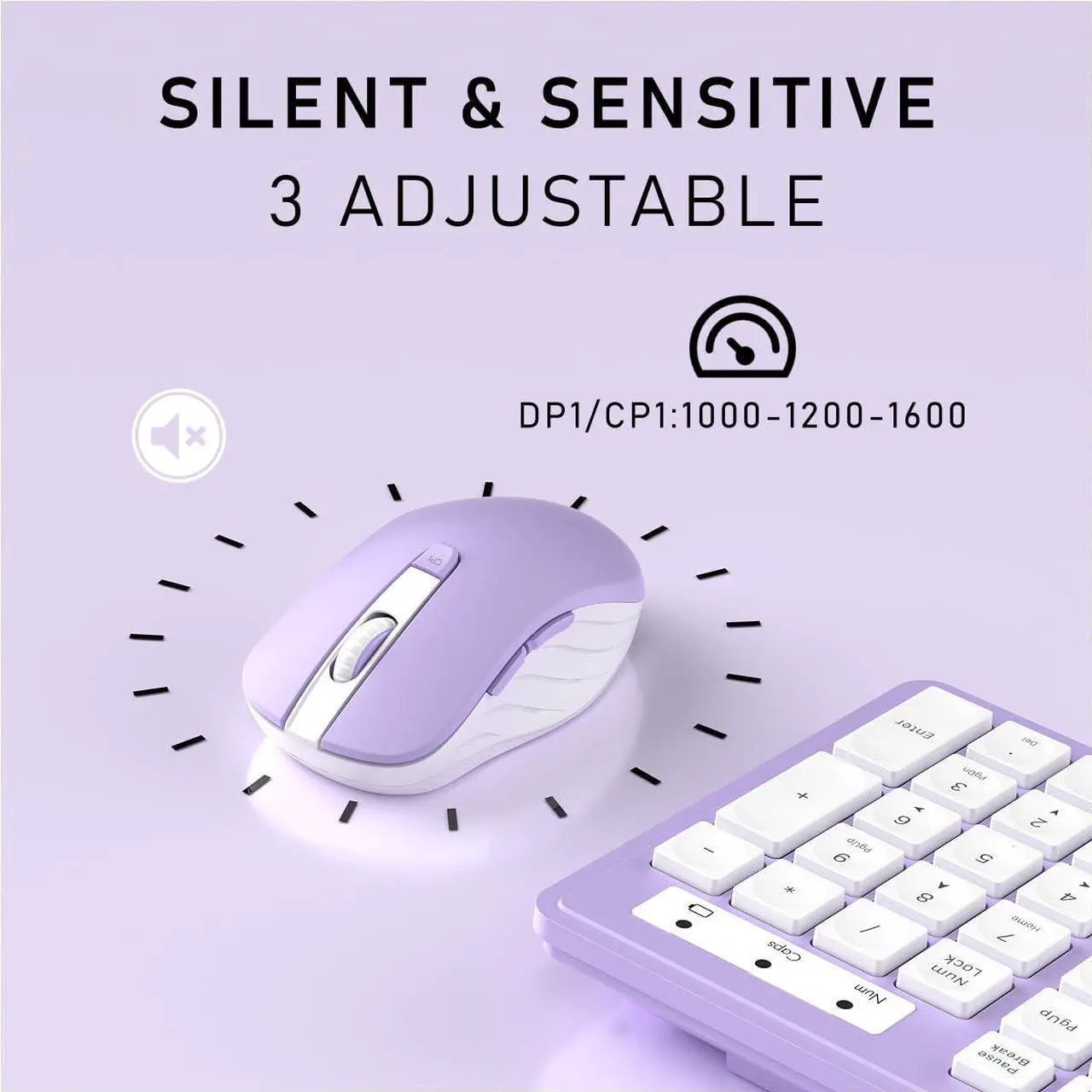 Alt view image 4 of 5 - Wireless Keyboard and Mouse, 2.4GHz Cordless Keyboard Mouse Combo, Optical Mouse, Plug and Play USB Receiver, Compatible with Windows, Mac, Laptop, and PC(White Purple)