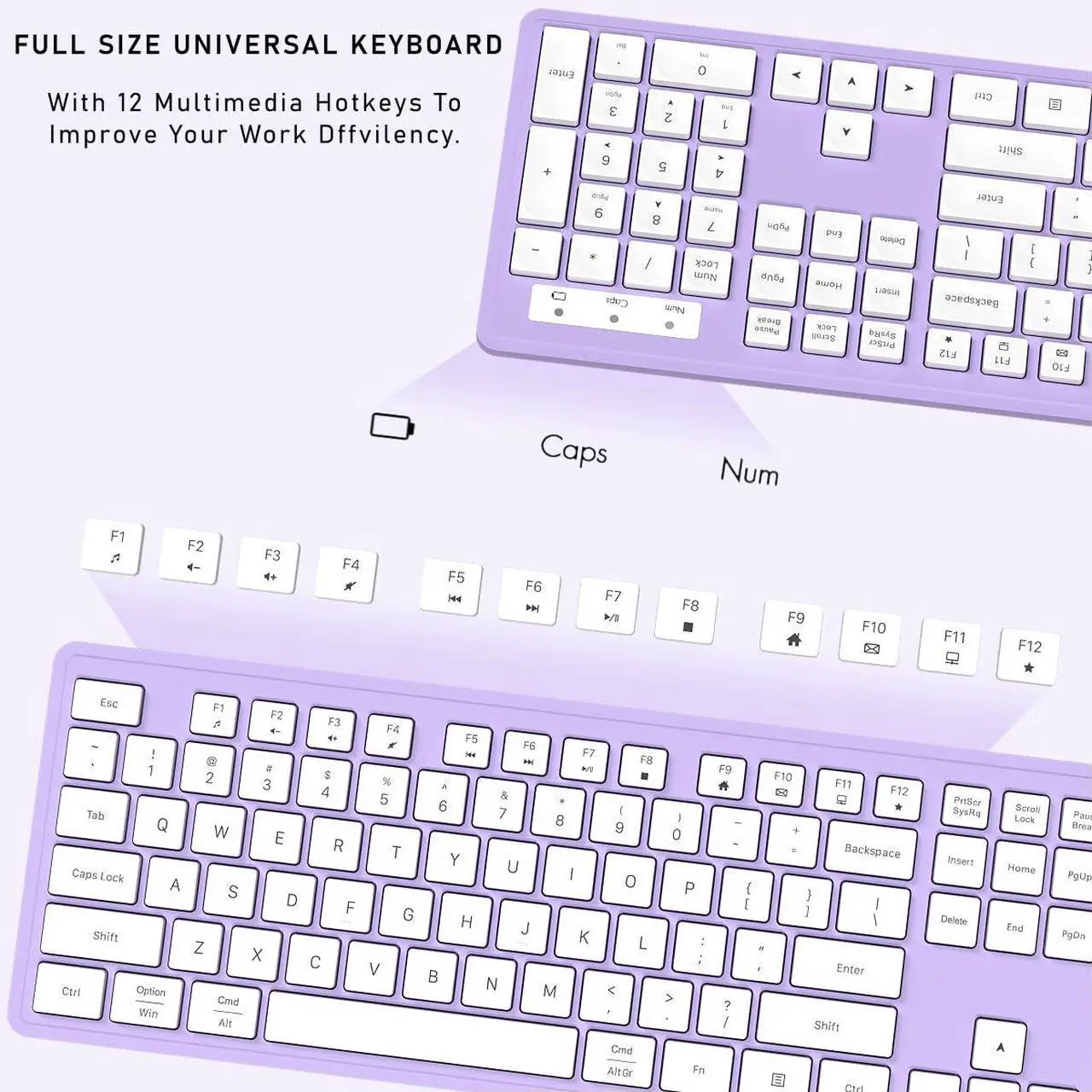 Alt view image 5 of 5 - Wireless Keyboard and Mouse, 2.4GHz Cordless Keyboard Mouse Combo, Optical Mouse, Plug and Play USB Receiver, Compatible with Windows, Mac, Laptop, and PC(White Purple)