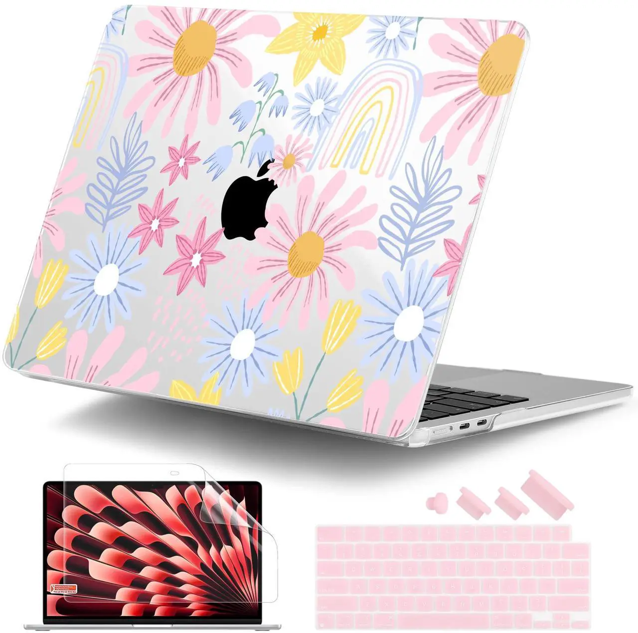 Main image of DONGKE Compatible with M4 MacBook Air 15 inch Case 2025 2024 2023 A3241 A3114 A2941 M3 M2 Liquid Retina Display Touch ID, Plastic Hard Case & Keyboard Skin & Screen Protector - Colorful Florals