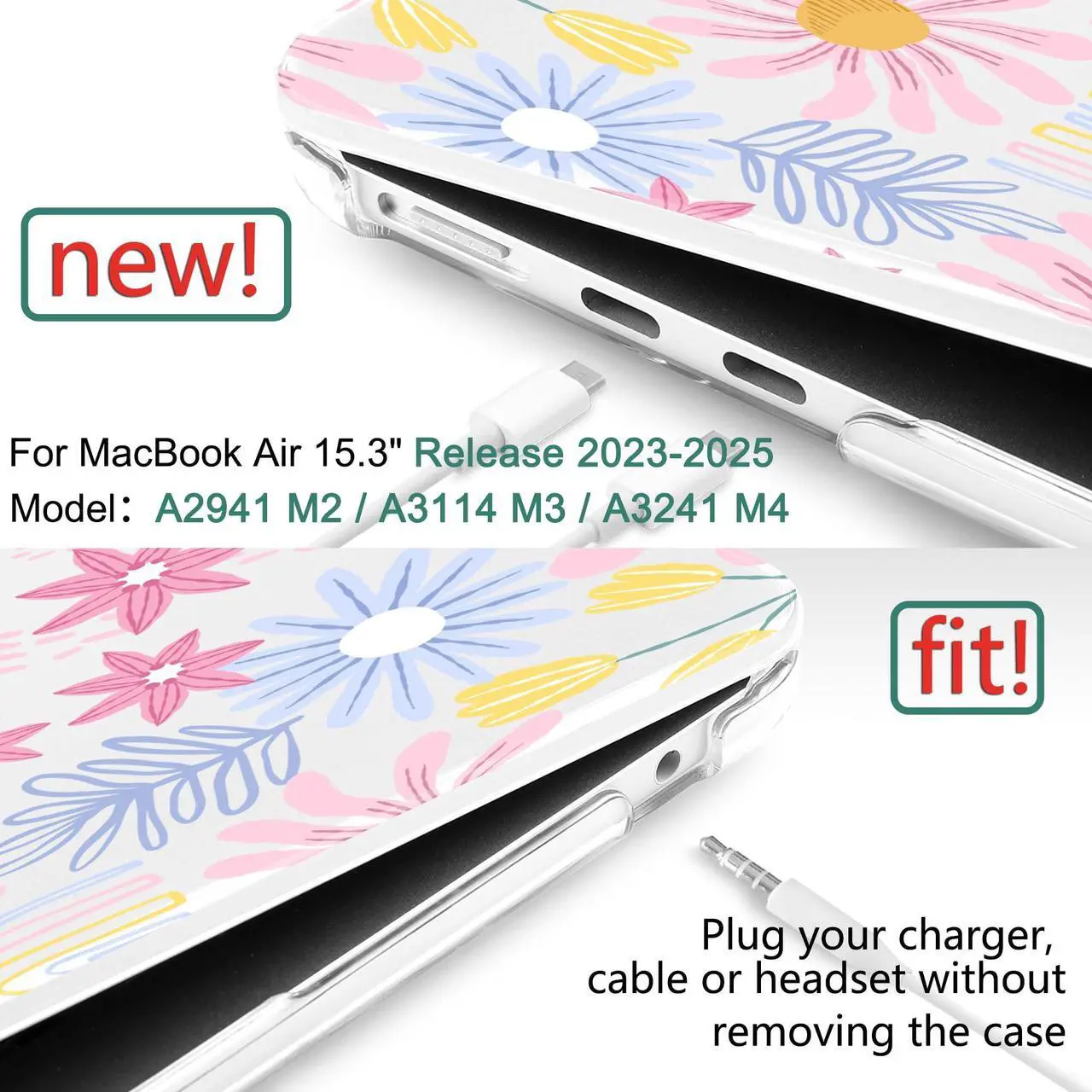 Alt view image 2 of 5 - DONGKE Compatible with M4 MacBook Air 15 inch Case 2025 2024 2023 A3241 A3114 A2941 M3 M2 Liquid Retina Display Touch ID, Plastic Hard Case & Keyboard Skin & Screen Protector - Colorful Florals