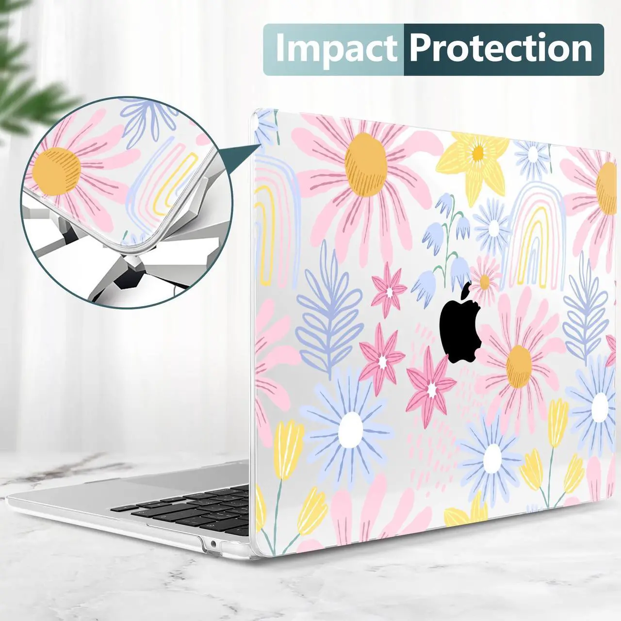 Alt view image 4 of 5 - DONGKE Compatible with M4 MacBook Air 15 inch Case 2025 2024 2023 A3241 A3114 A2941 M3 M2 Liquid Retina Display Touch ID, Plastic Hard Case & Keyboard Skin & Screen Protector - Colorful Florals