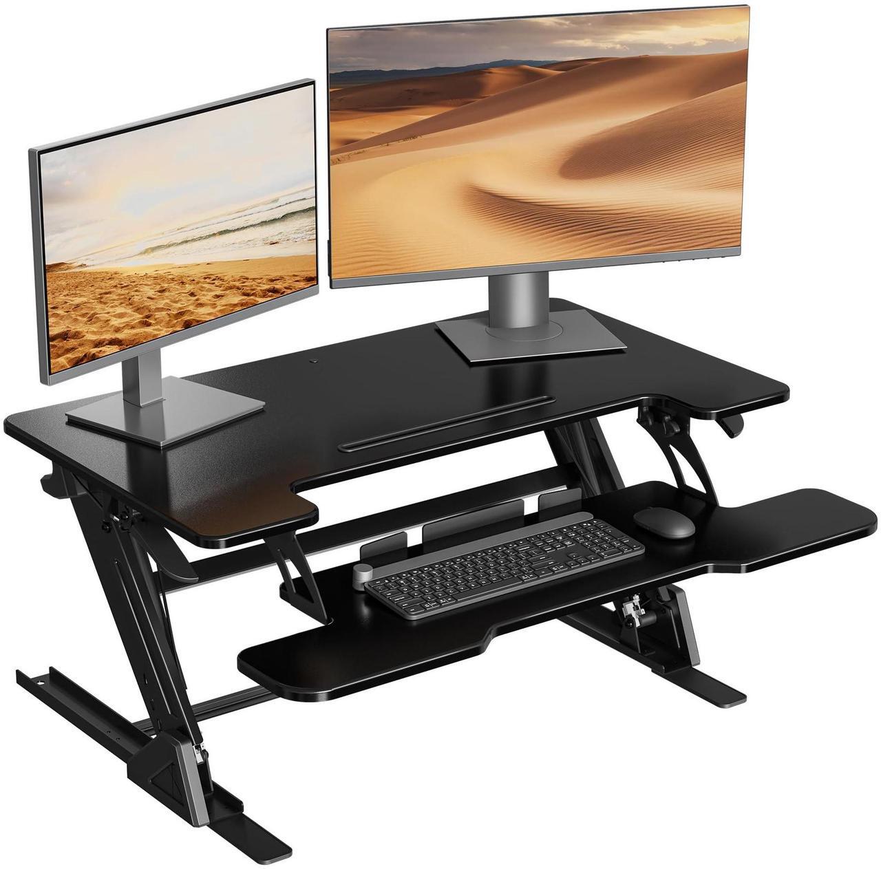 Main image of BONTEC Standing Desk Converter w/Dual Gas Spring, Height Adjustable for Dual Monitor Workstation (36")