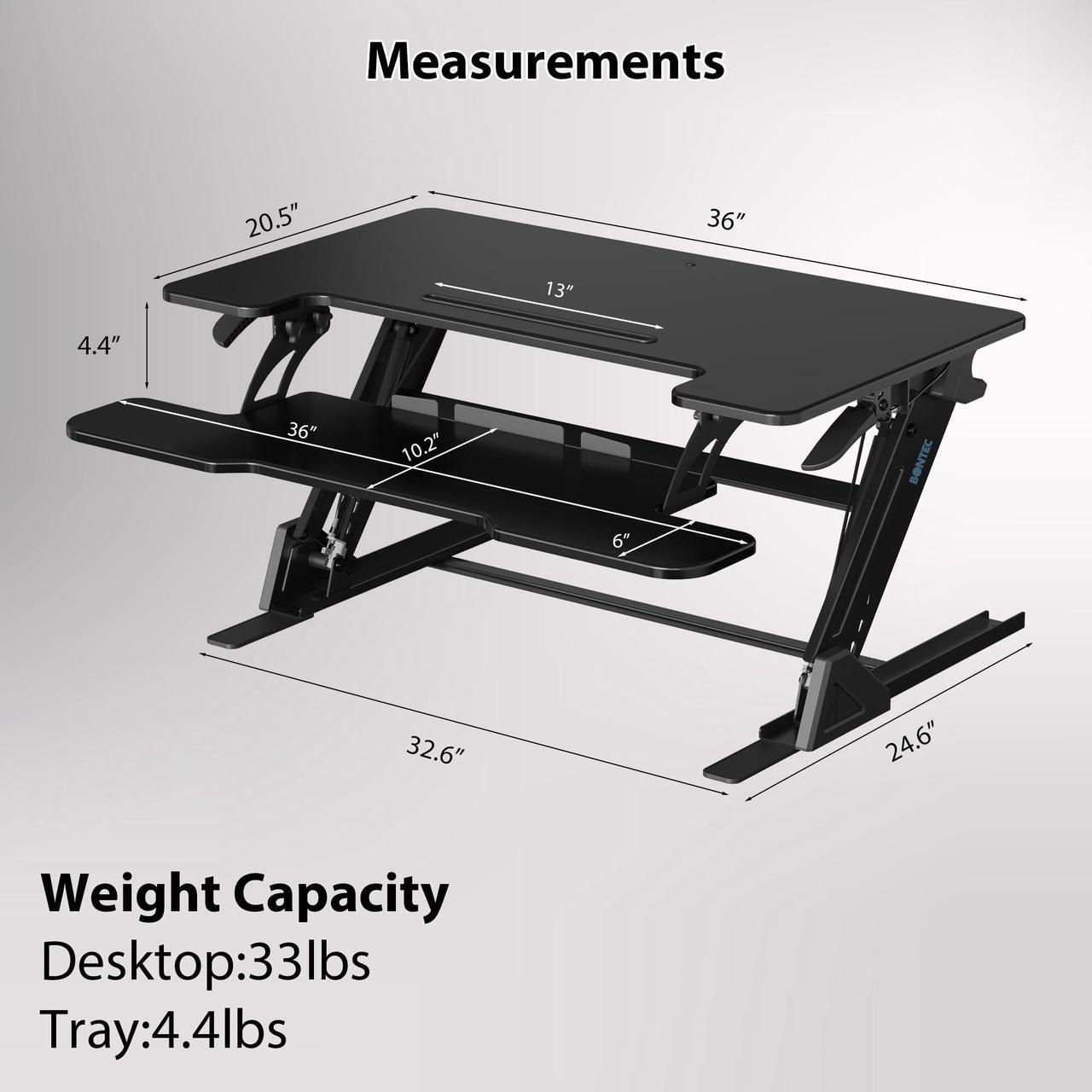 Alt view image 3 of 5 - BONTEC Standing Desk Converter w/Dual Gas Spring, Height Adjustable for Dual Monitor Workstation (36")