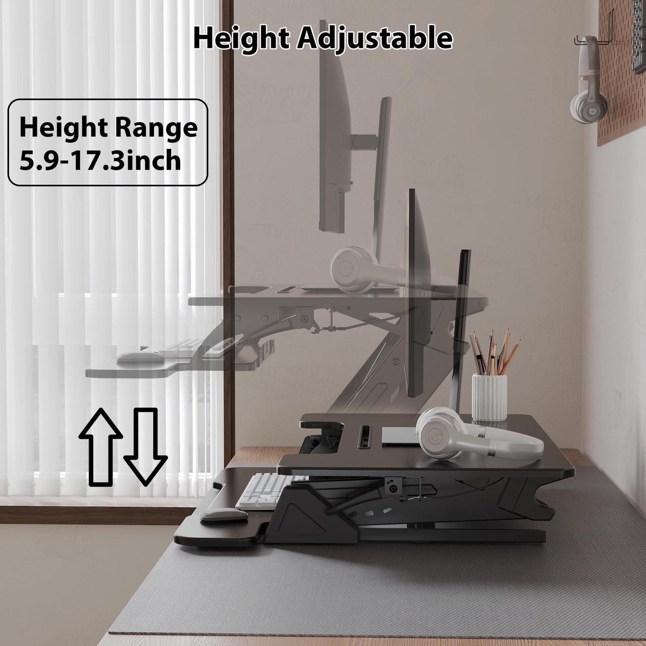 Alt view image 5 of 5 - BONTEC Standing Desk Converter w/Dual Gas Spring, Height Adjustable for Dual Monitor Workstation (36")
