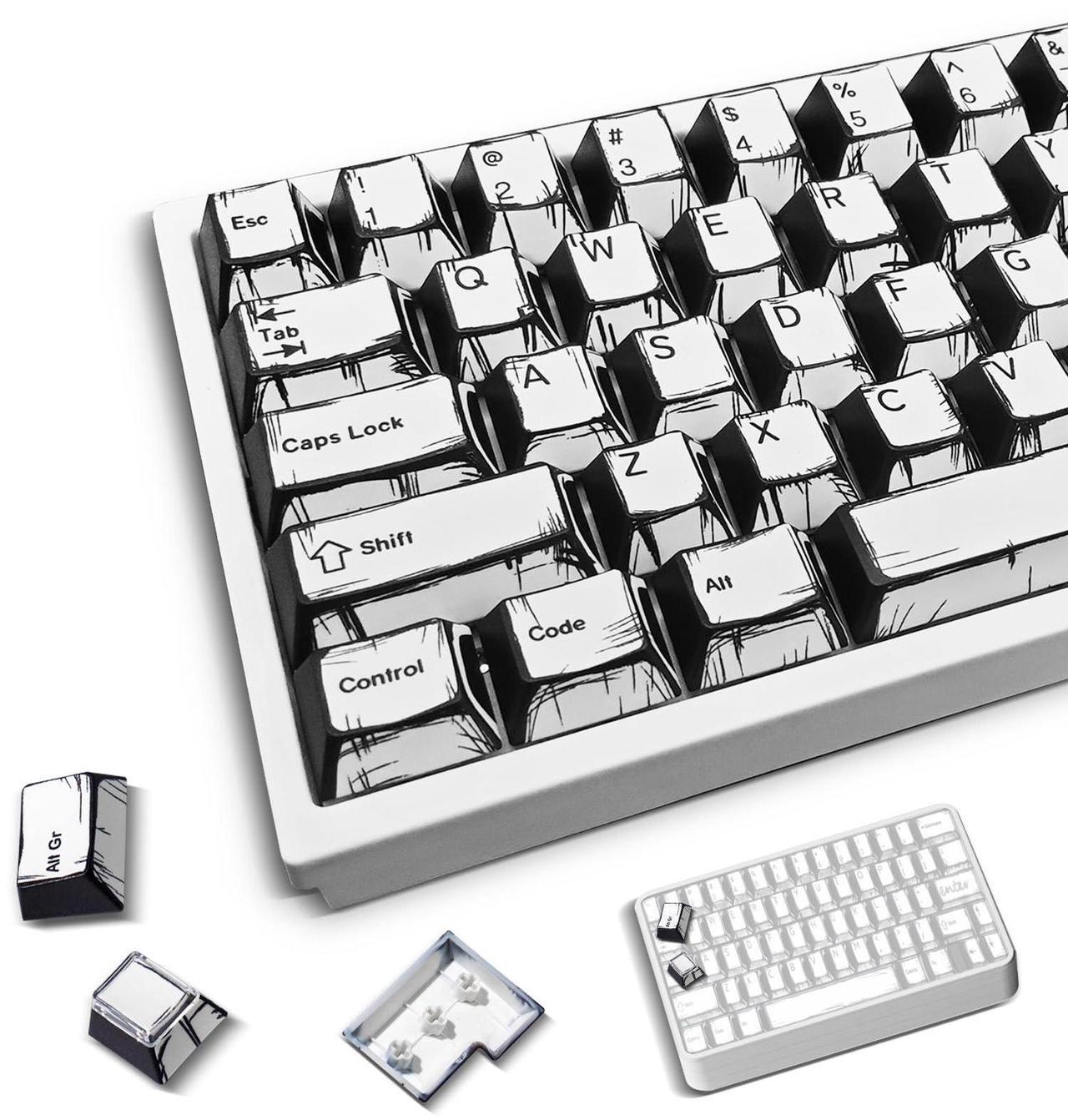 Main image of Retro PBT Keycaps - White Japanese Manga Keycaps Set, 141 Keys Cherry Profile Dye-Sub Custom Keycap, Minimalist Style Key caps for 60%, 65%, 75%, 100% Cherry MX Mechanical Keyboard