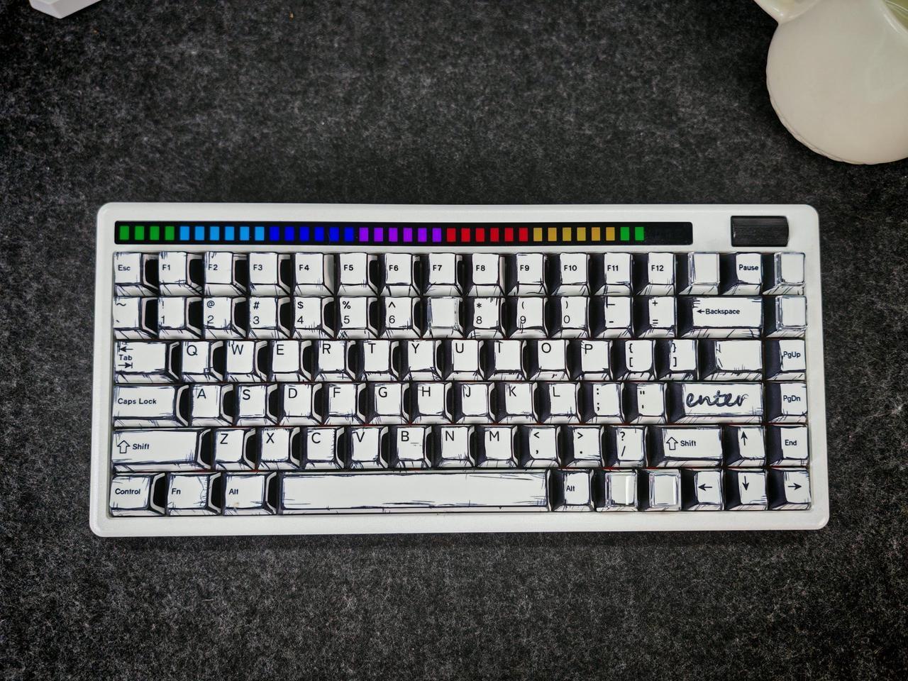 Alt view image 2 of 5 - Retro PBT Keycaps - White Japanese Manga Keycaps Set, 141 Keys Cherry Profile Dye-Sub Custom Keycap, Minimalist Style Key caps for 60%, 65%, 75%, 100% Cherry MX Mechanical Keyboard