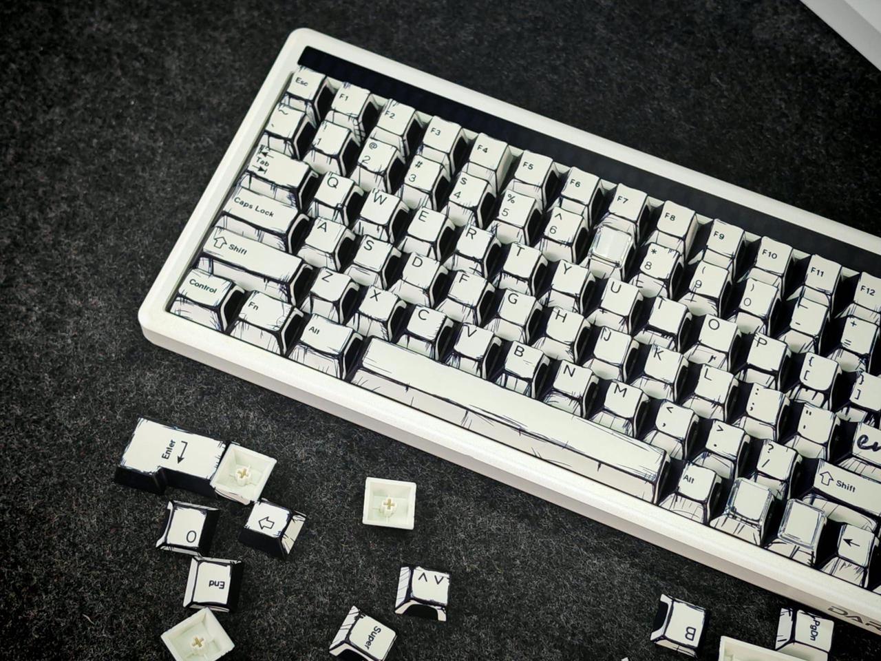Alt view image 3 of 5 - Retro PBT Keycaps - White Japanese Manga Keycaps Set, 141 Keys Cherry Profile Dye-Sub Custom Keycap, Minimalist Style Key caps for 60%, 65%, 75%, 100% Cherry MX Mechanical Keyboard