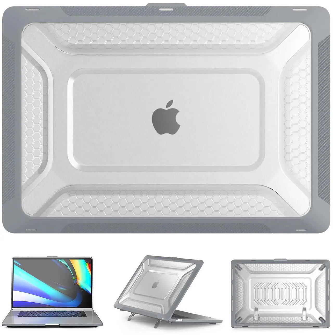 Main image of LJFLYXRI TPU Bumper Protective Case Compatible with MacBook Air 13 Inch [ Models: M4 A3240/M3 A3113/ M2 A2681 ] Anti-Cracking Heavy Duty Hard Shell with Kickstand (Grey, M4 A3240/M3 A3113/ M2 A2681)