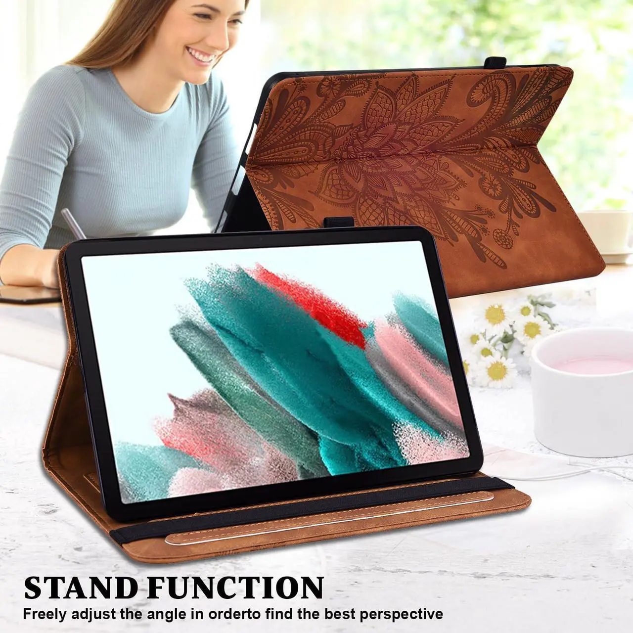 Alt view image 4 of 5 - VODEFOX Case for 7" Kindle Paperwhite 12th Generation 2024 and Kindle Colorsoft Signature Edition 2024, Floral PU Leather Cover with Auto Wake/Sleep for Kindle Paperwhite 2024 - Brown