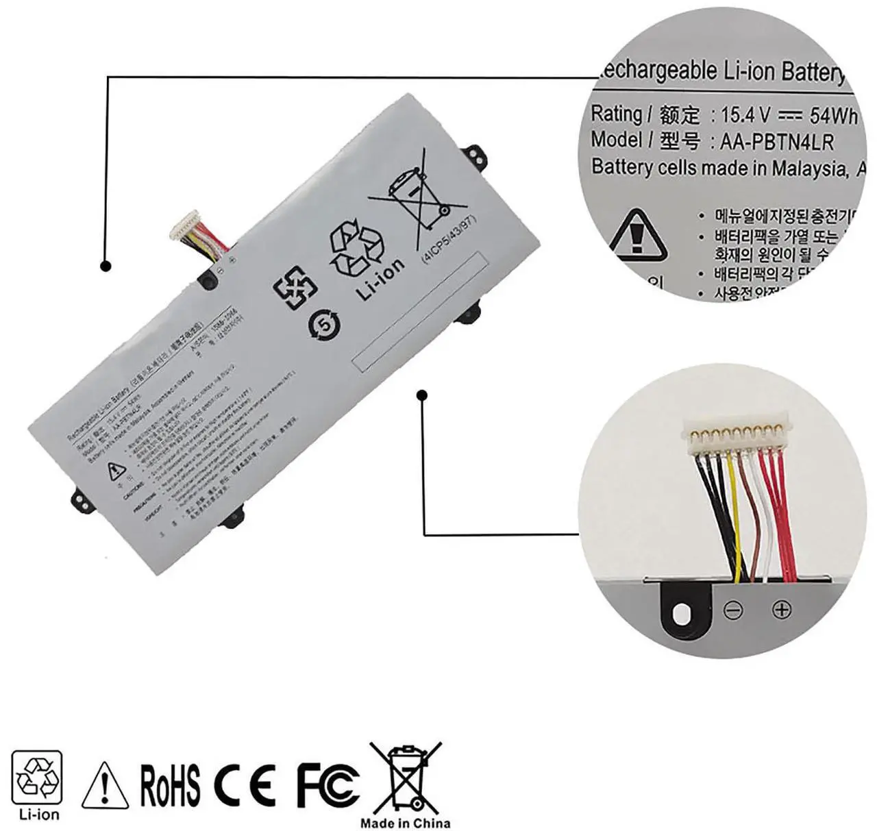 Alt view image 5 of 5 - XcelEPower AA-PBTN4LR Laptop Battery Compatible with Samsung 9 Pro NP940X5M NP940X3M NP940X5N NP940X3M-K01US NP940X3M-K02US NP940X5M-X01US NP940X5N-X01US Series BA43-00386A AA-PBTN4LR-05